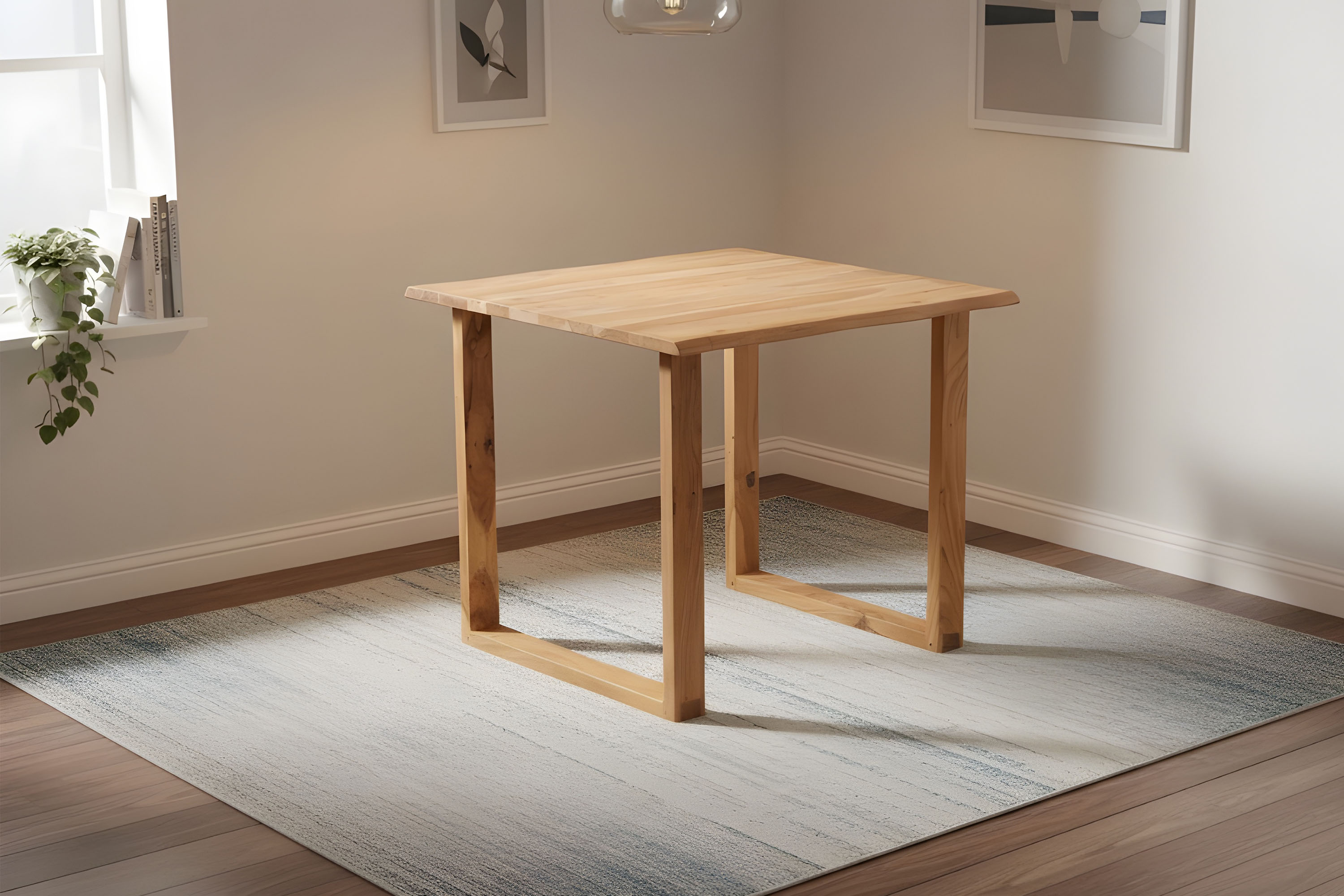 Esstisch Baumkante massiv Akazie natur 90 x 90 cm U-Gestell Holz natur GRAZ