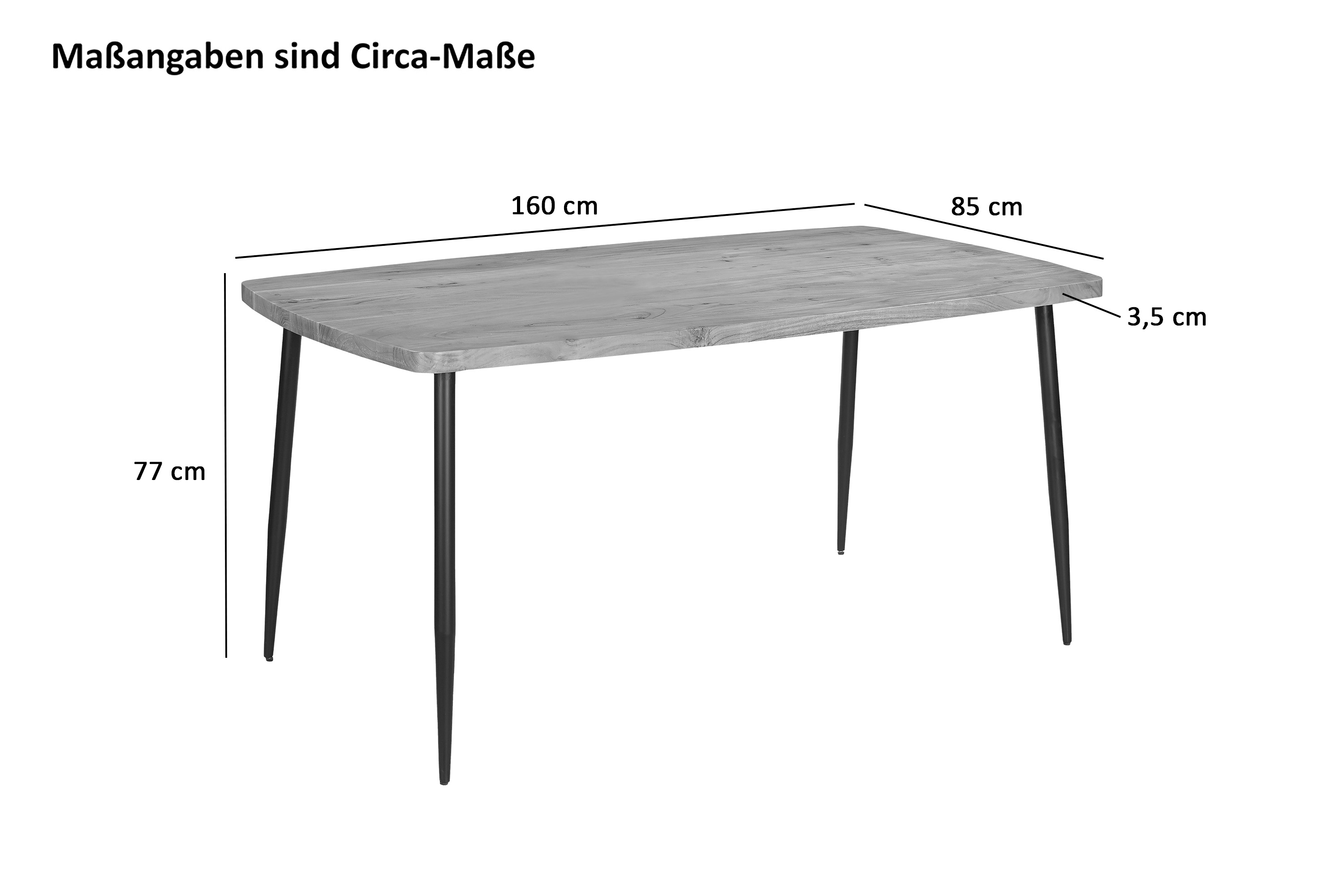 Esstisch Gerade Kante 160 x 85 cm Akazie massiv naturfarben Metallgestell Schwarz IRENE