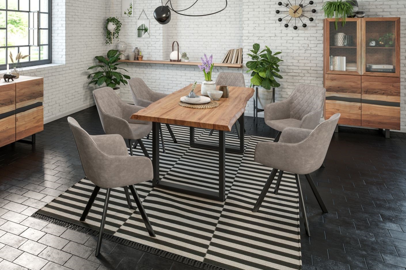  Esstisch Baumkante massiv Akazie natur 120 x 80 schwarz LIAM