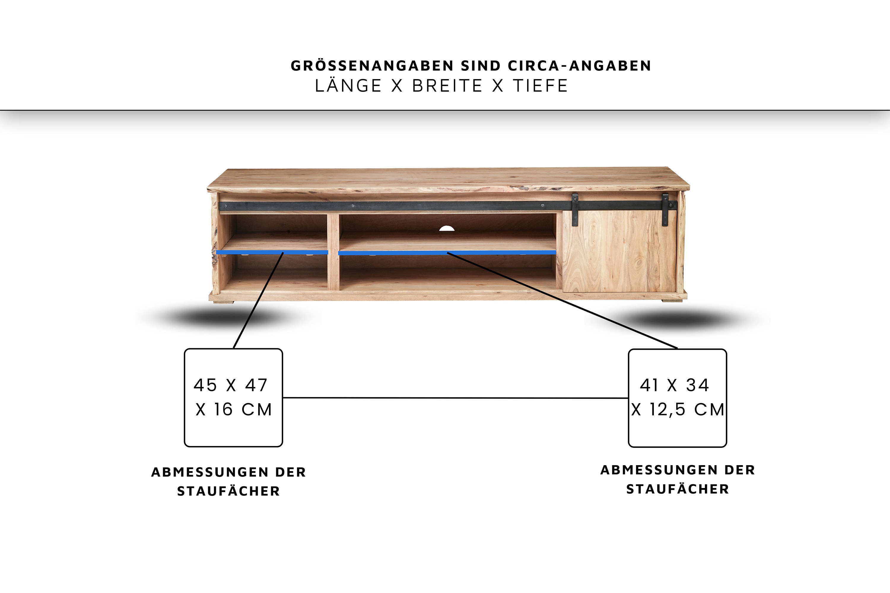 Lowboard Baumkante 200 x 55 x 50 cm Akazienholz massiv naturfarben LIAN II