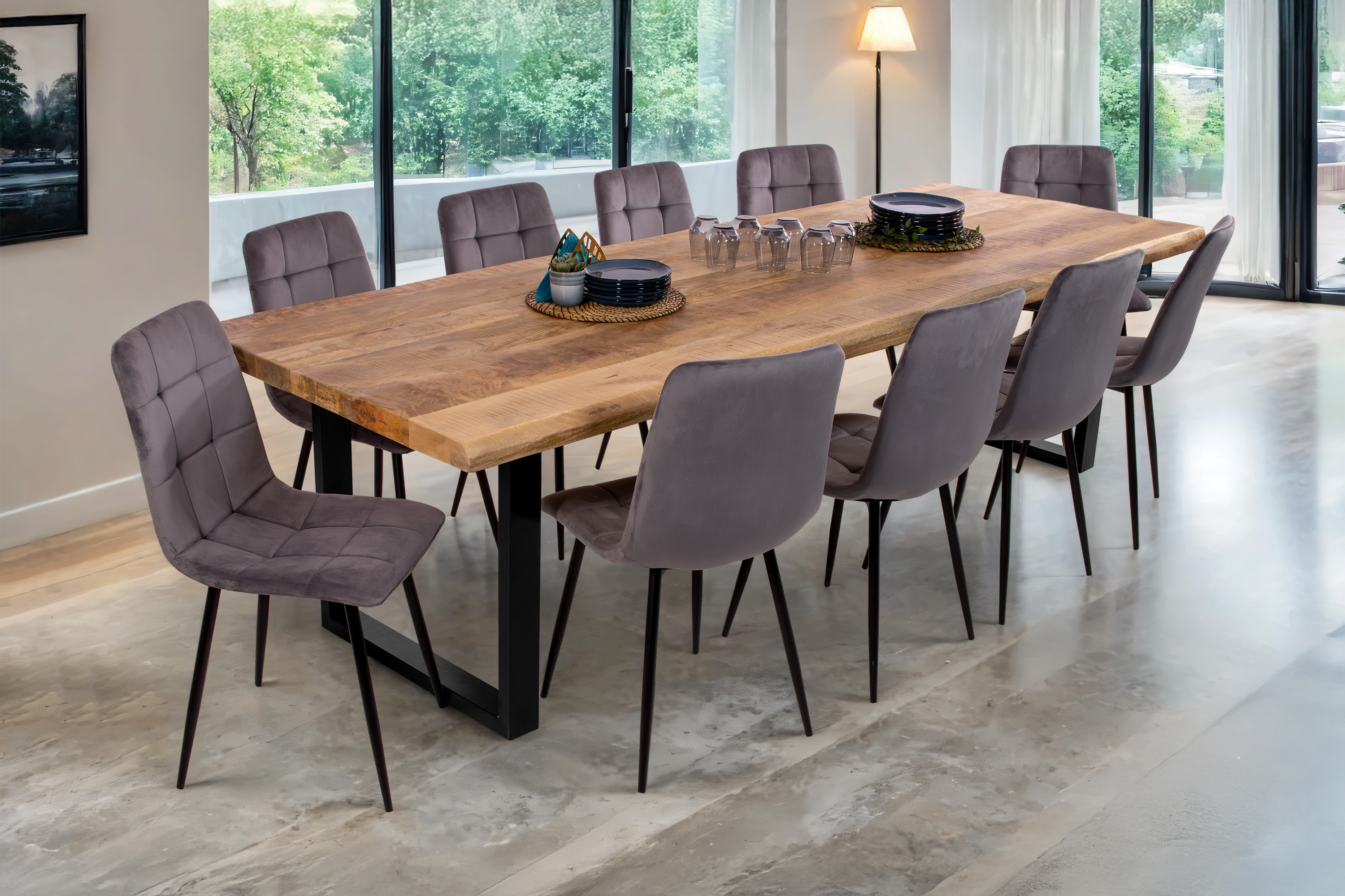 Esstisch Baumkante massiv Mango 260 x 100 U-Gestell schwarz CALI