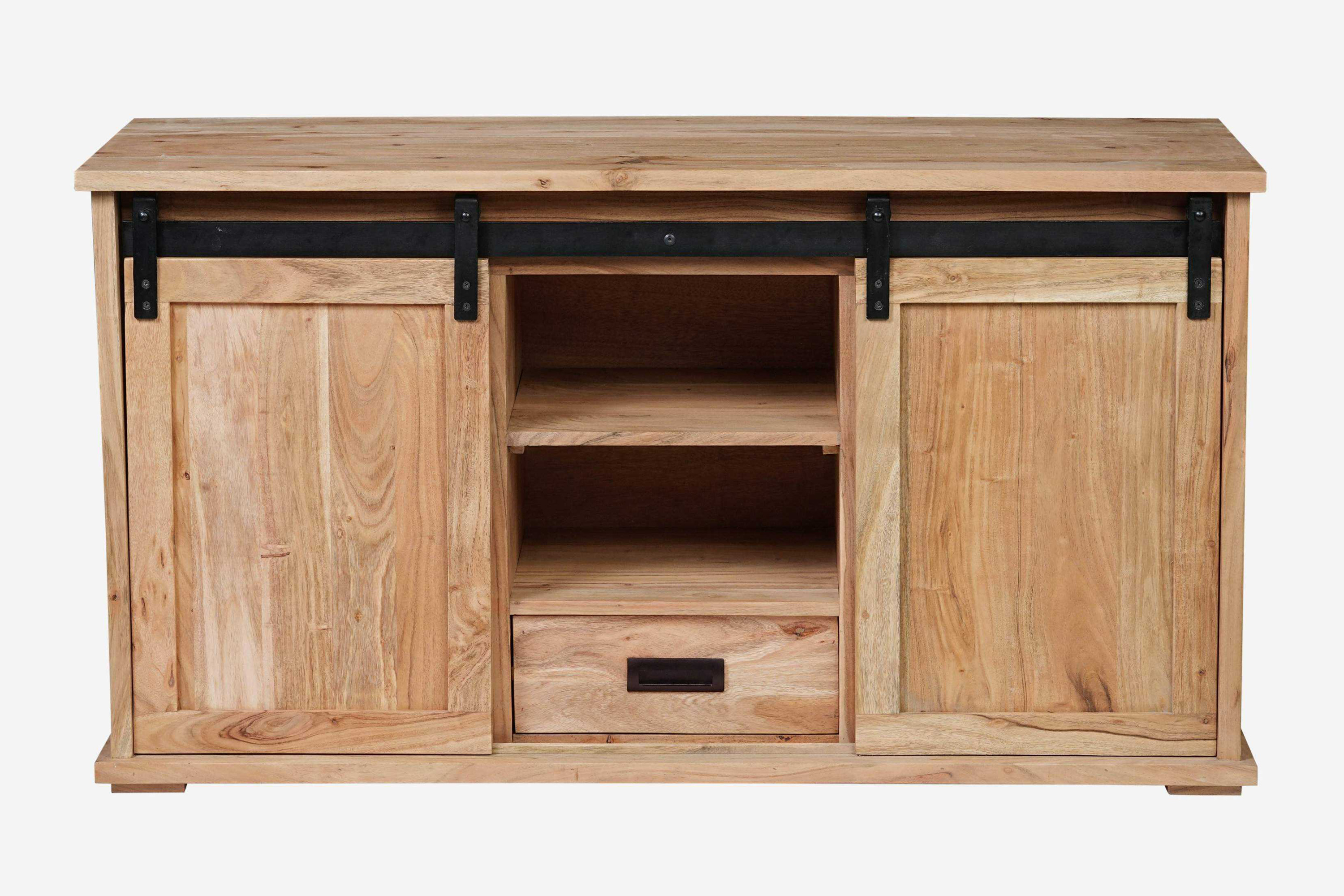 Lowboard 128 x 45 x 70 cm Akazienholz massiv naturfarben ohne Baumkante LIAN 4