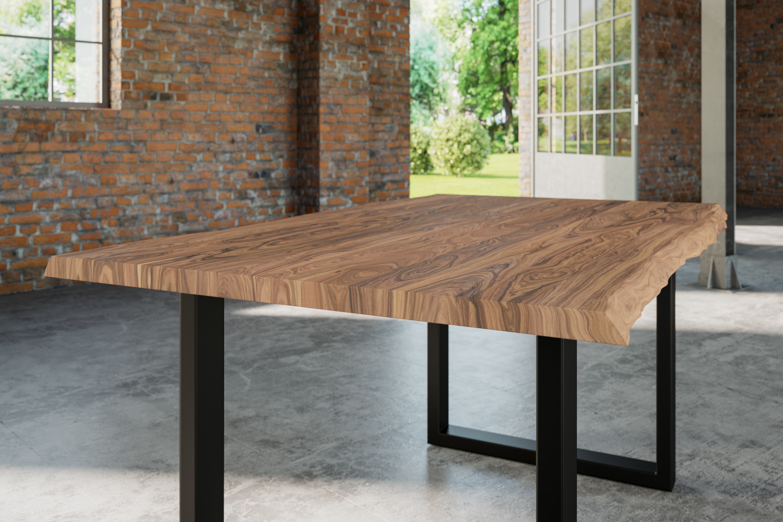 Esstisch Baumkante massiv Akazie stone 180 x 90 cm schwarz LAUREN