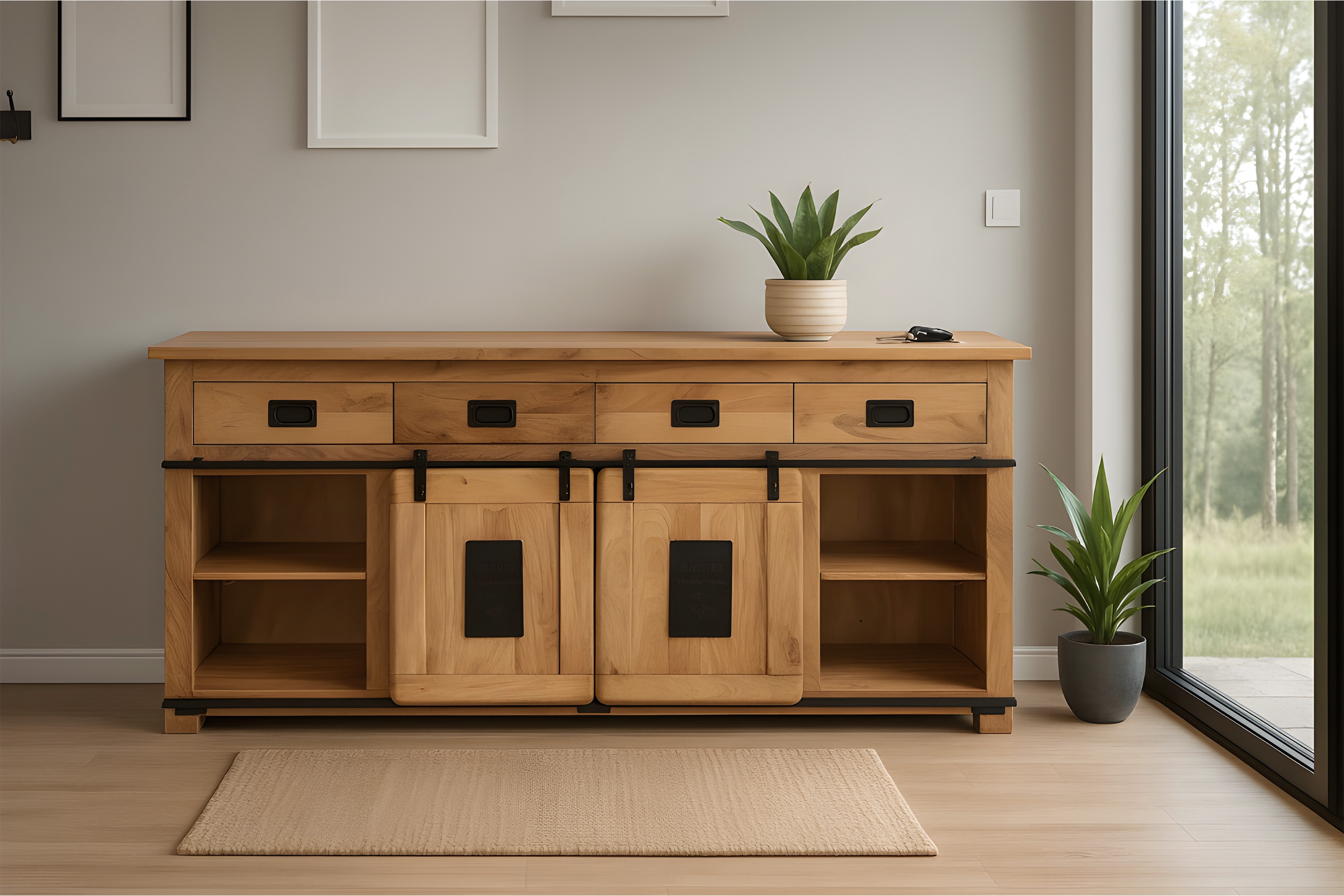 Sideboard Kommode 200 x 90 x 45 cm Akazienholz massiv naturfarben LIBRO