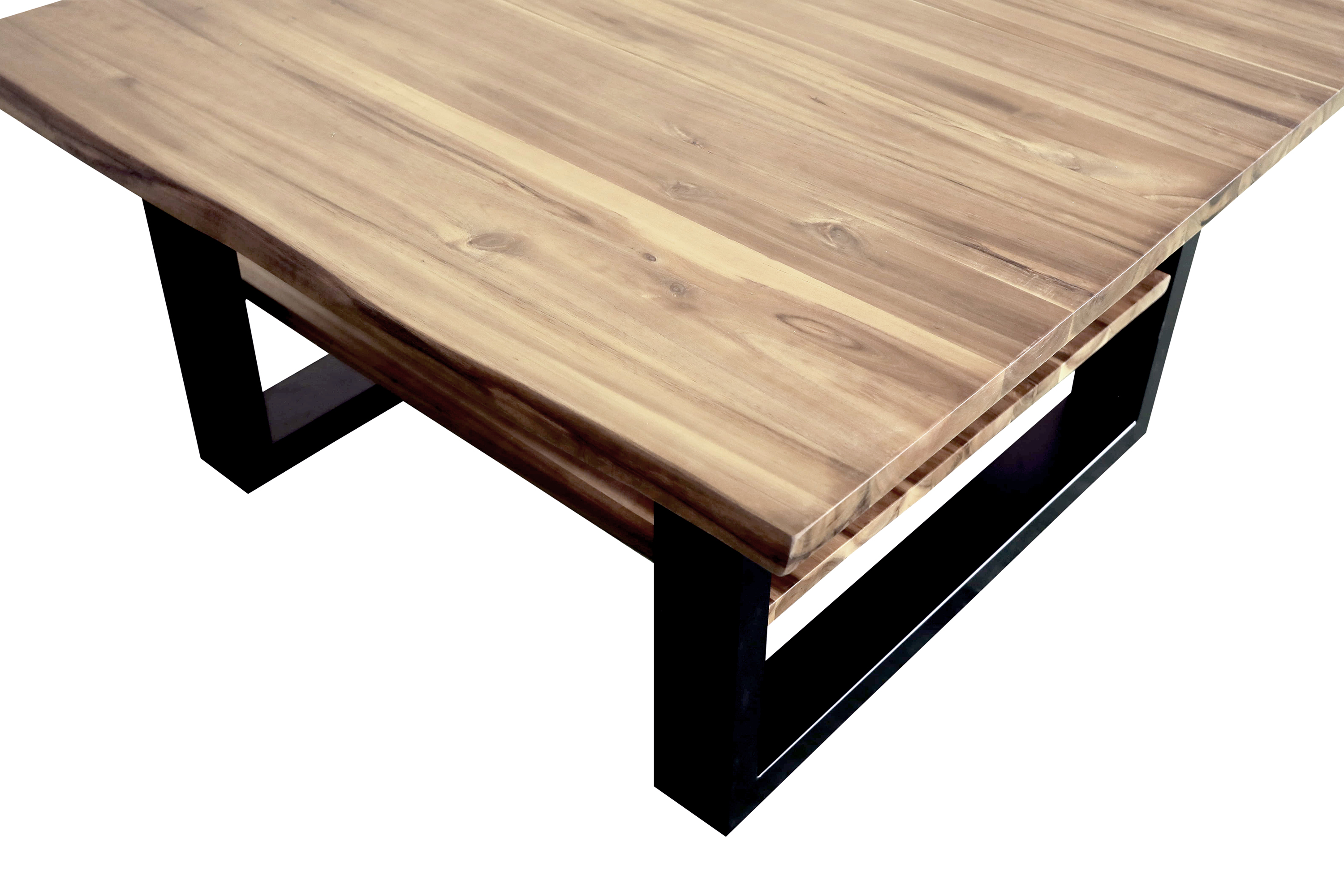 Couchtisch Baumkante 90 x 90 cm Akazie massiv + naturfarben lackiert schwarz PATRICK
