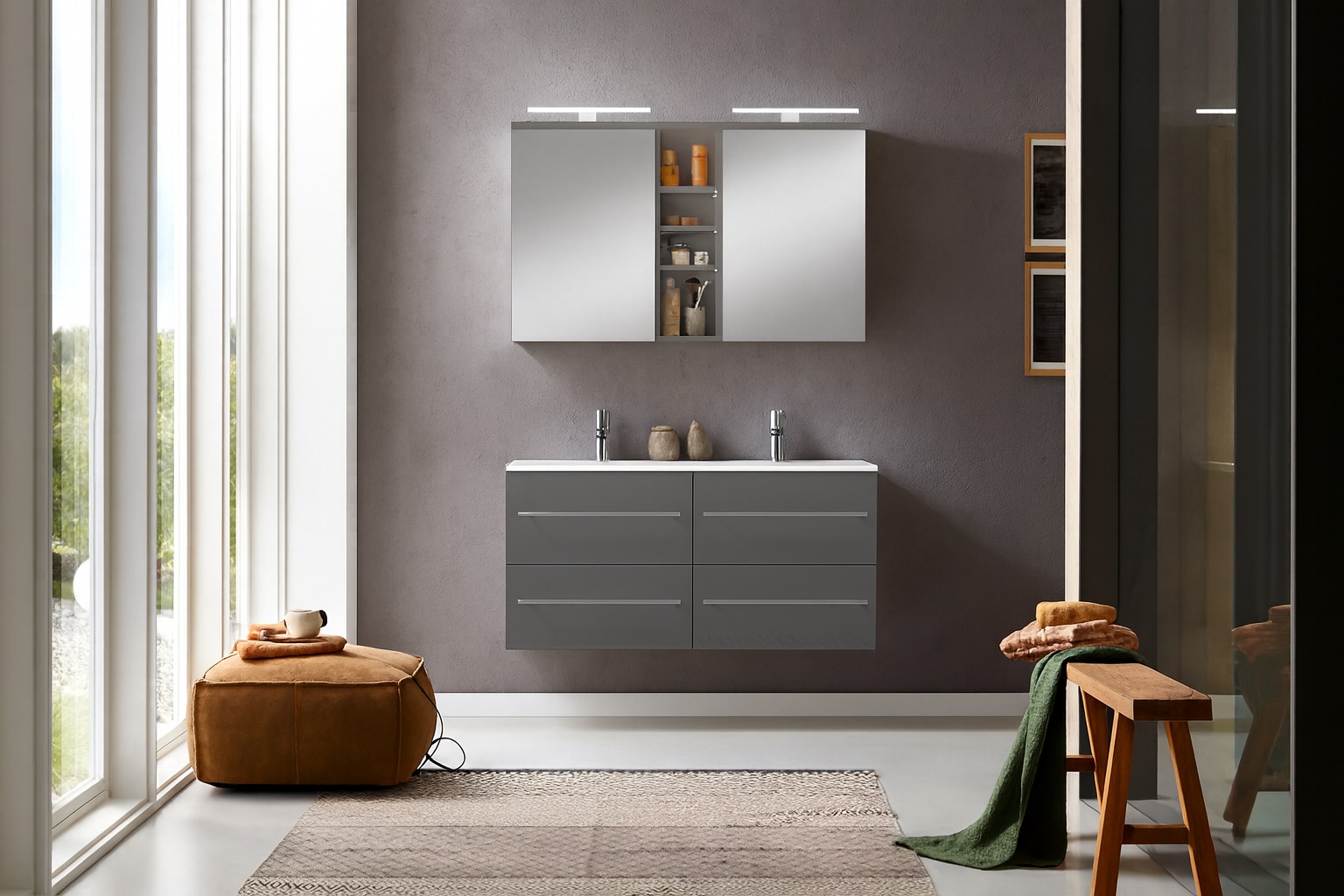 SAM® Badmöbel Set 2tlg Doppelwaschtisch 120 cm Hochglanz grau VILLA