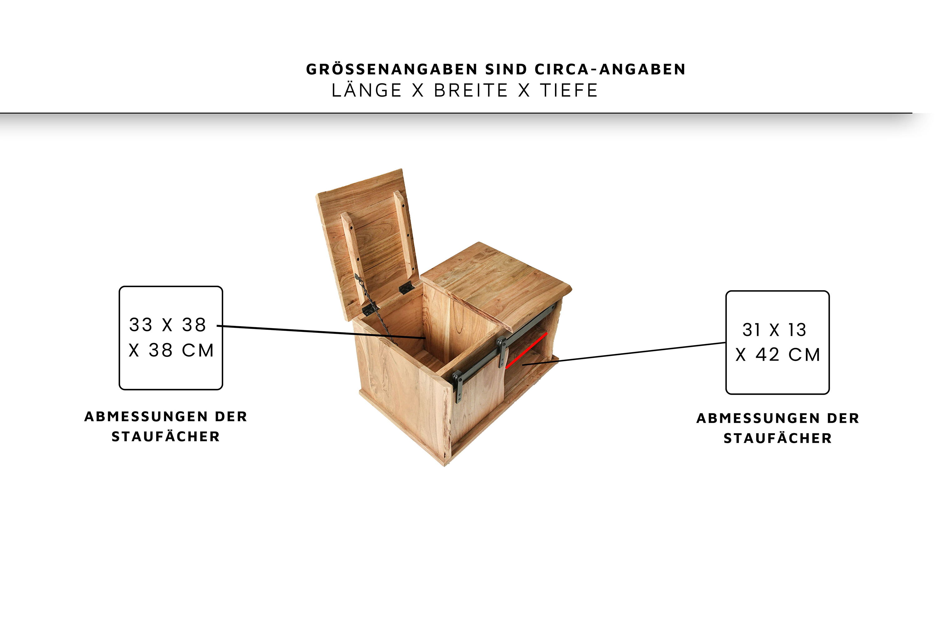 Truhen-Couchtisch Baumkante 76 x 51 x 45 cm Akazienholz massiv naturfarben LIAN I