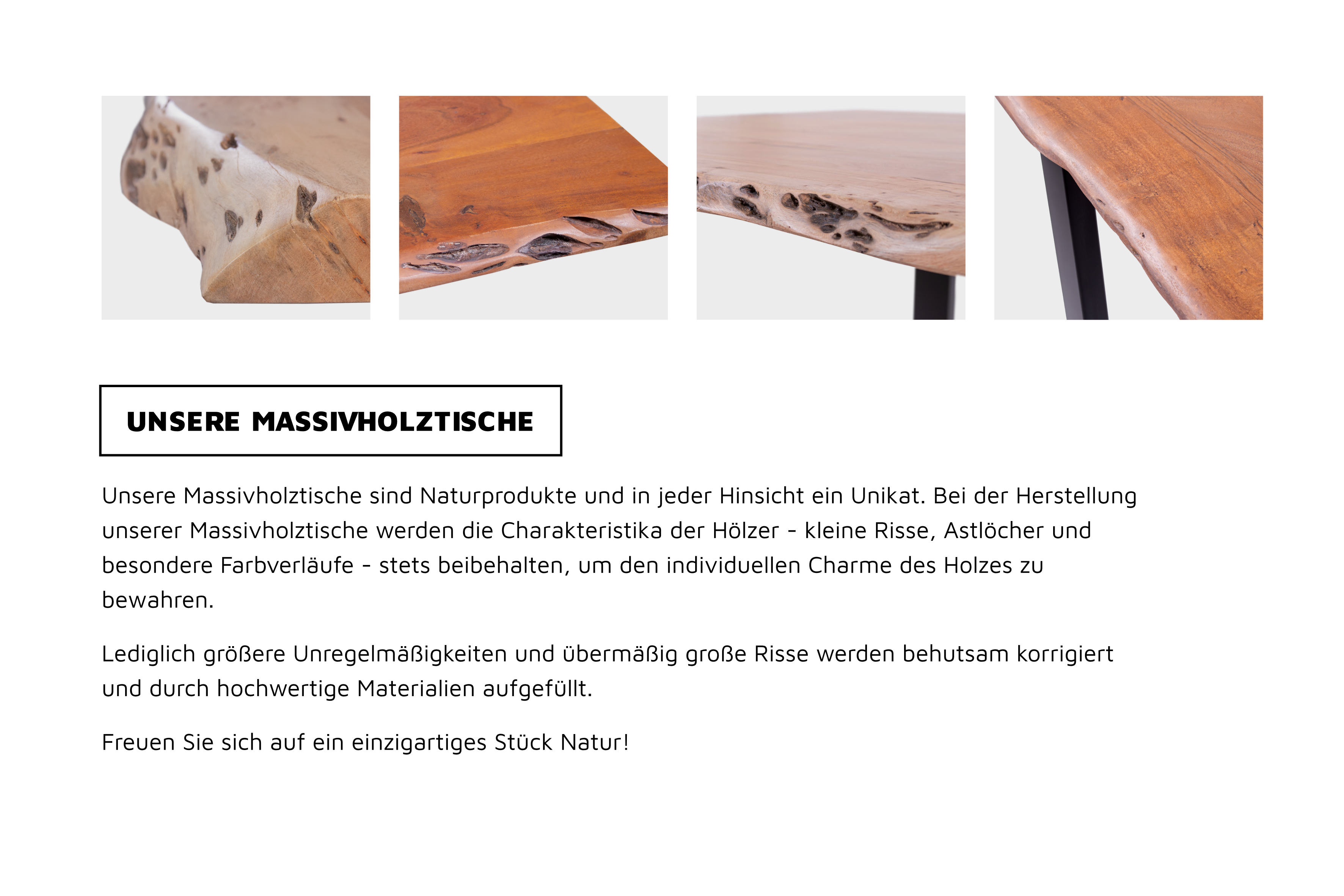 Esstisch Baumkante Akazie nussbaum 180 x 90 schräges U-Gestell silber HALMSTAD