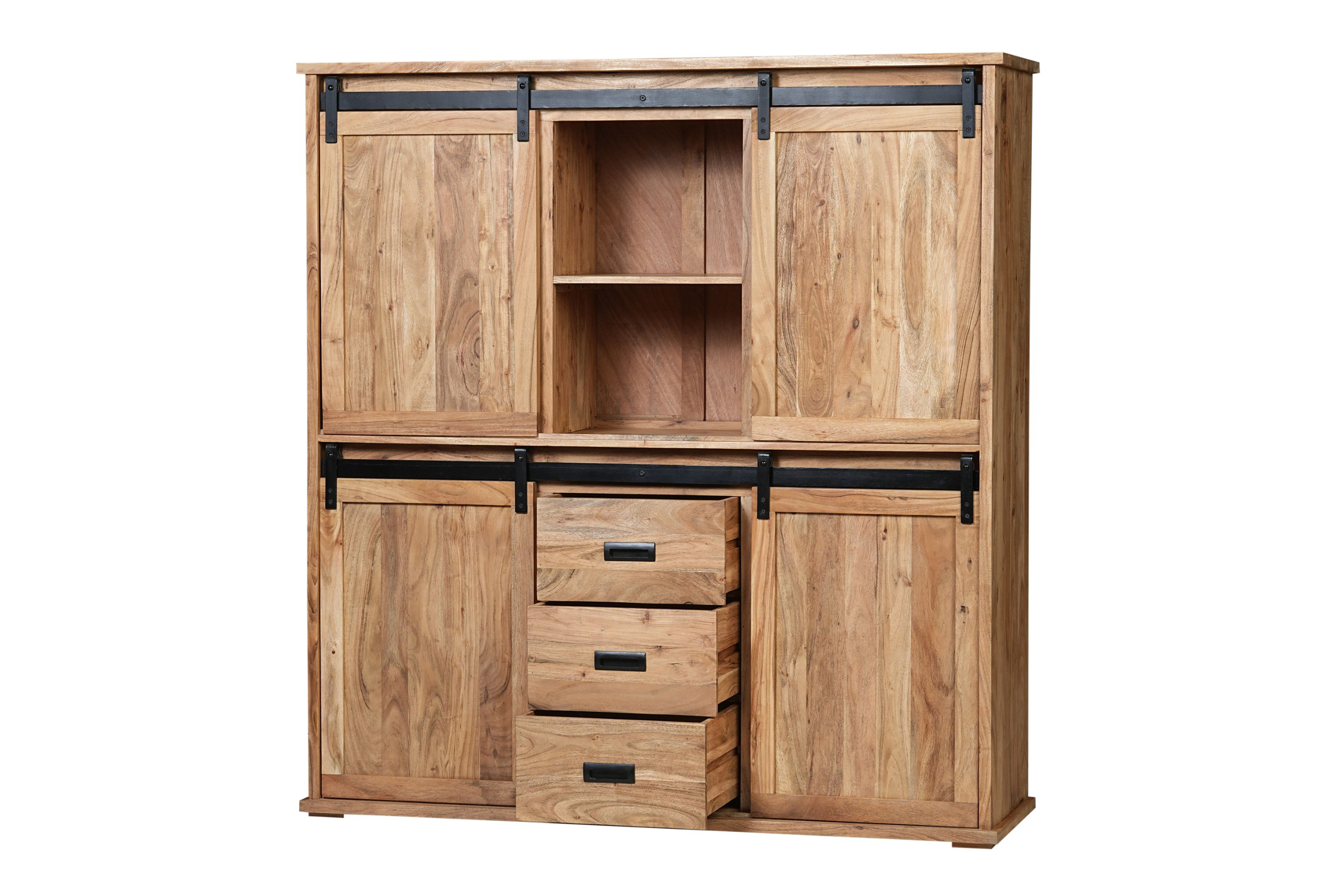 Highboard 150 x 160 x 45 cm Akazienholz massiv naturfarben ohne Baumkante LIAN 1