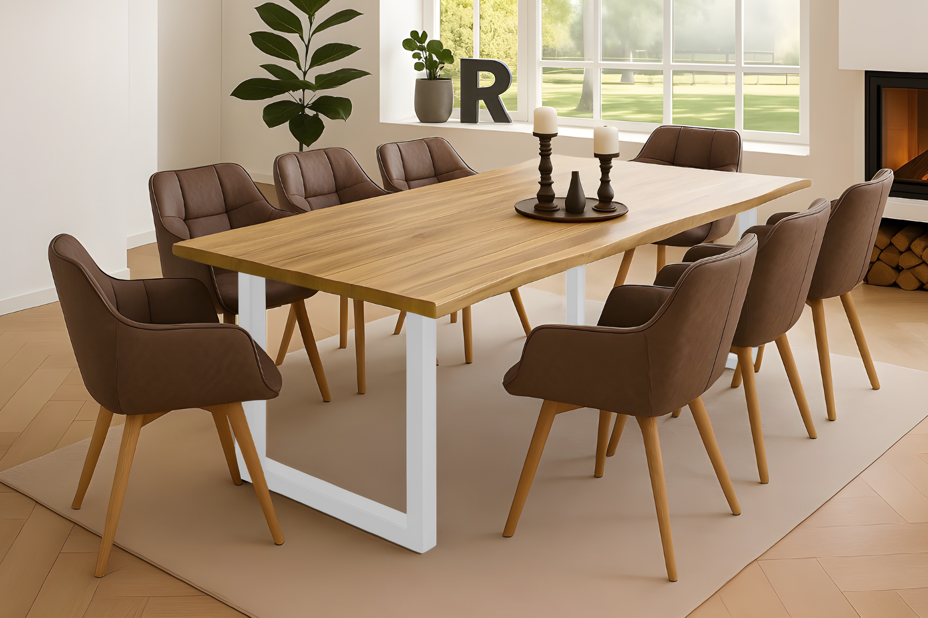 Esstisch Baumkante massiv Akazie eichefarben 160 x 85 weiß NIAH