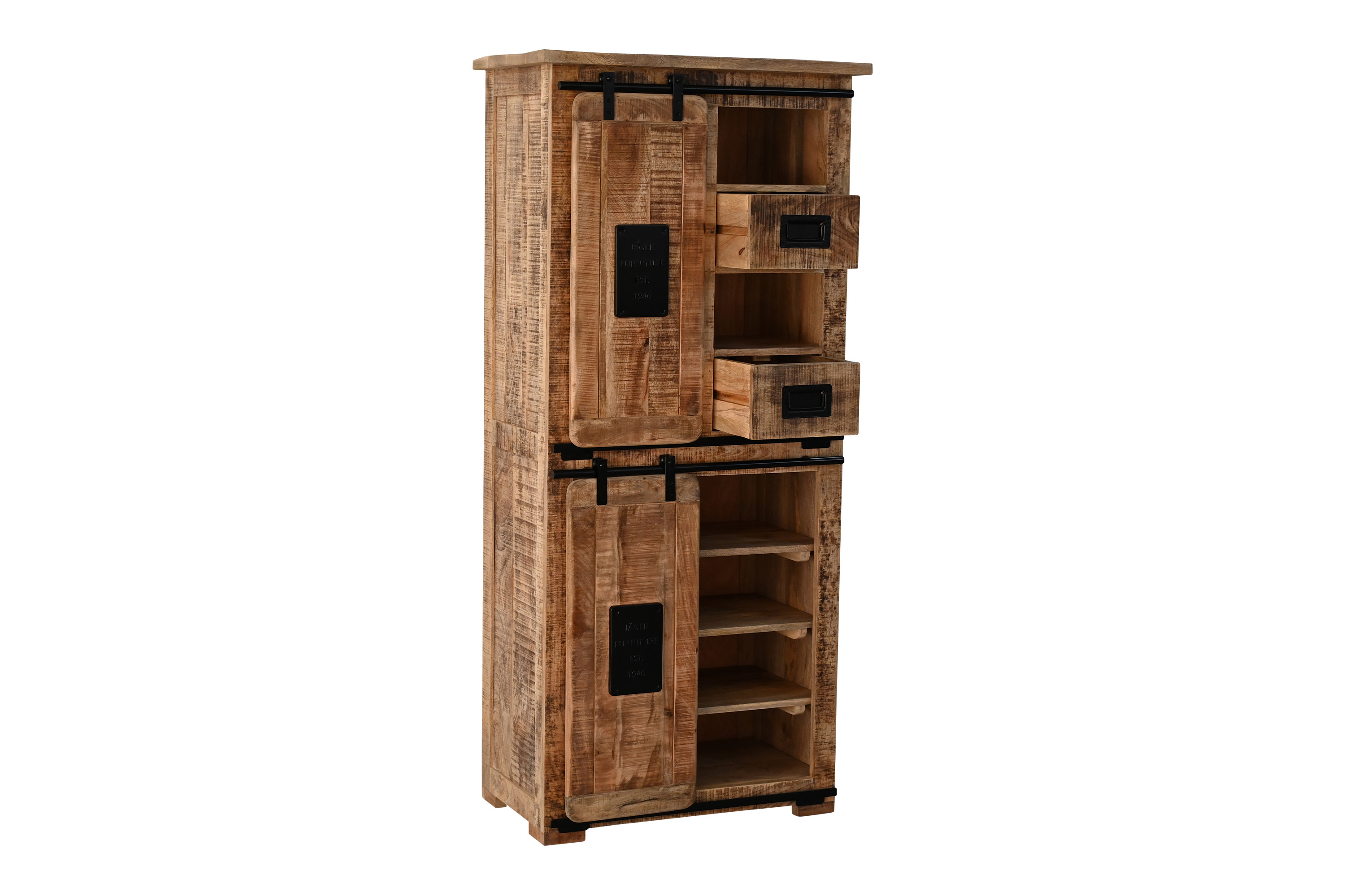 Highboard Mango Rough massiv vielfarbig 80 x 45 x 175 cm LIBRO
