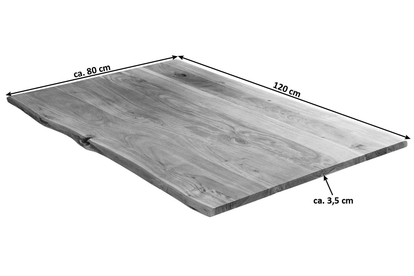 Tischplatte Baumkante massiv Akazie natur 120 x 80 MILO