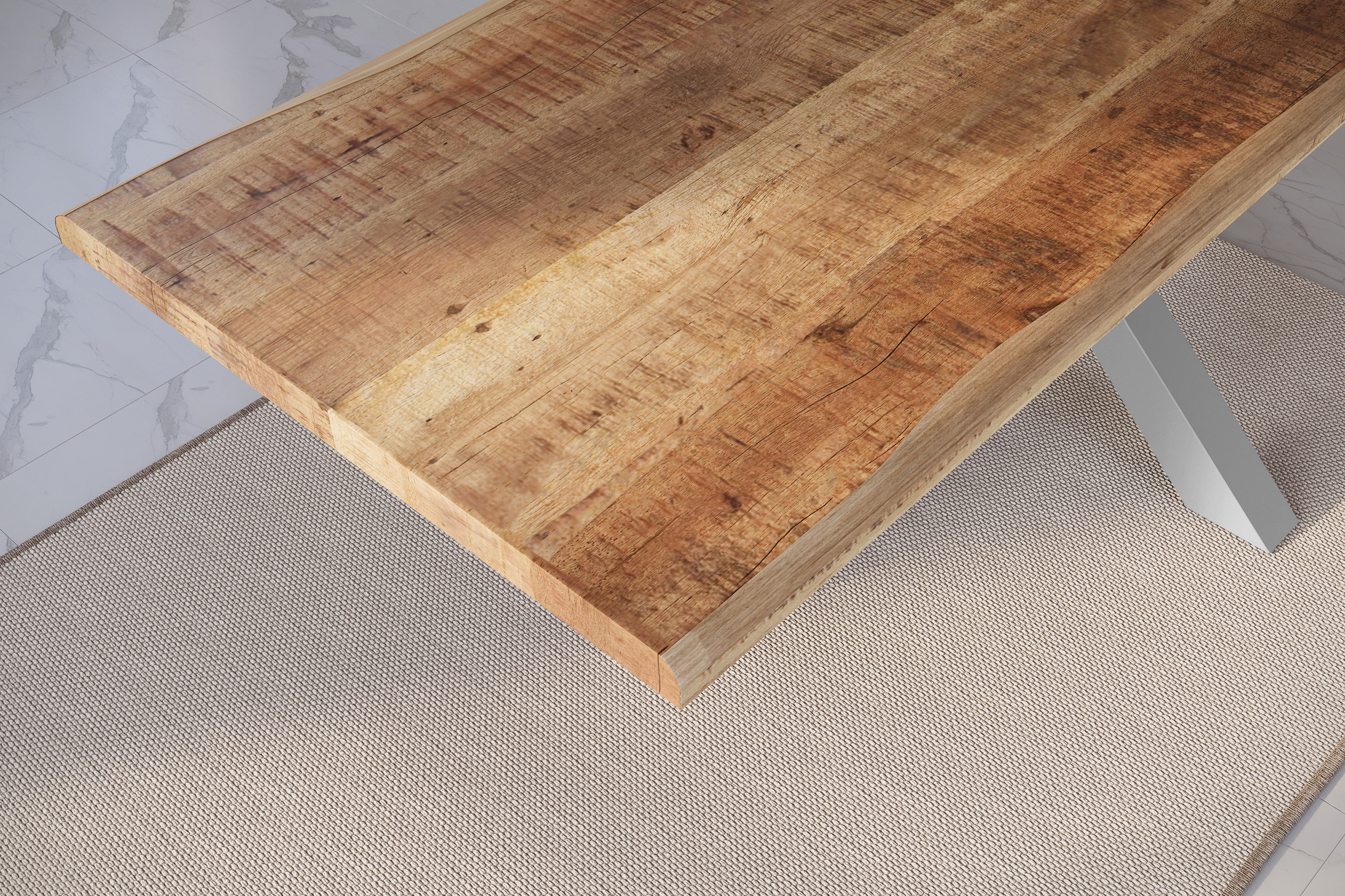 Esstisch Baumkante massiv Mango rough 260 x 100 Spider-Gestell silber ATLAS
