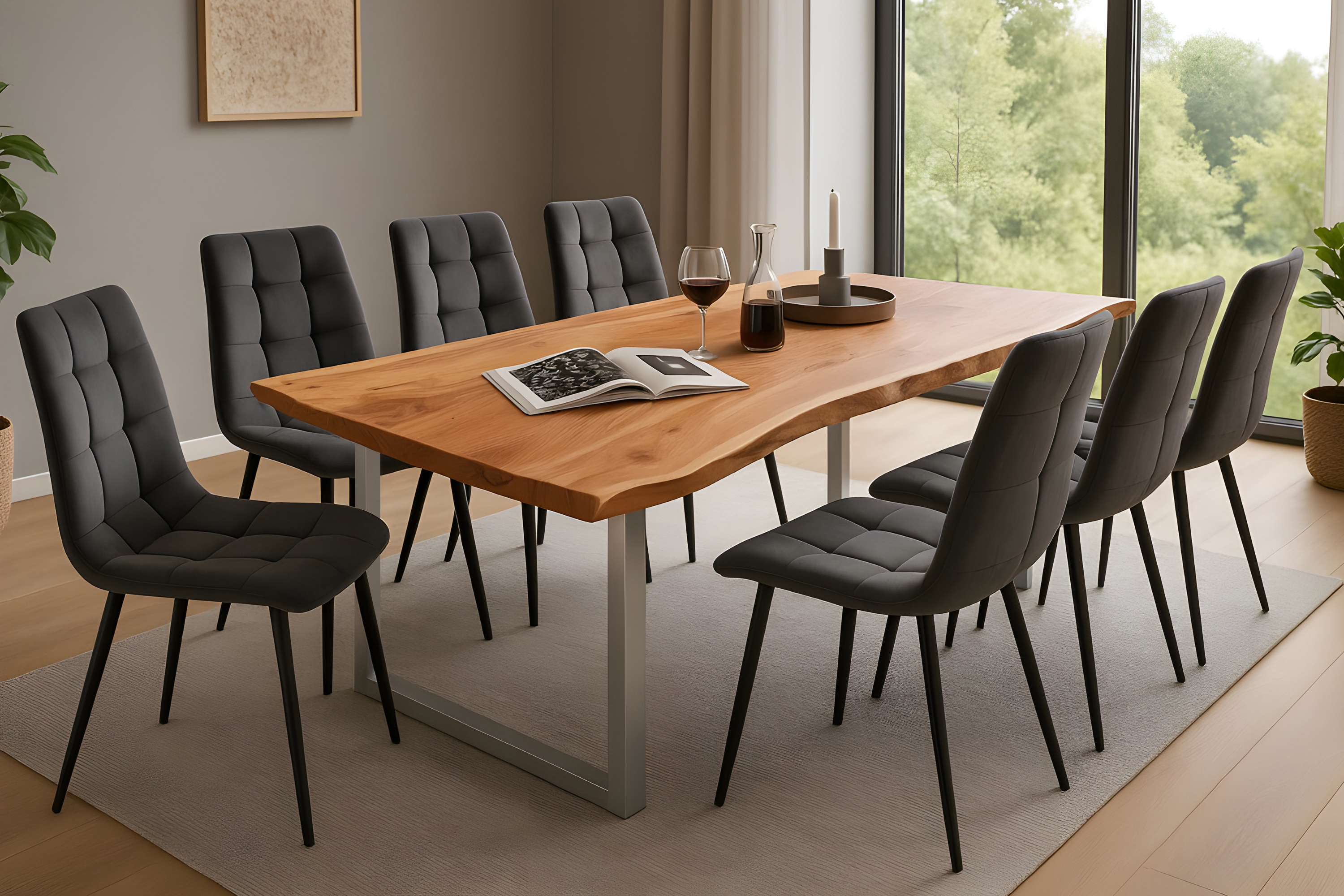 Esstisch Baumkante massiv Akazie natur 180 x 90 silber QUINN