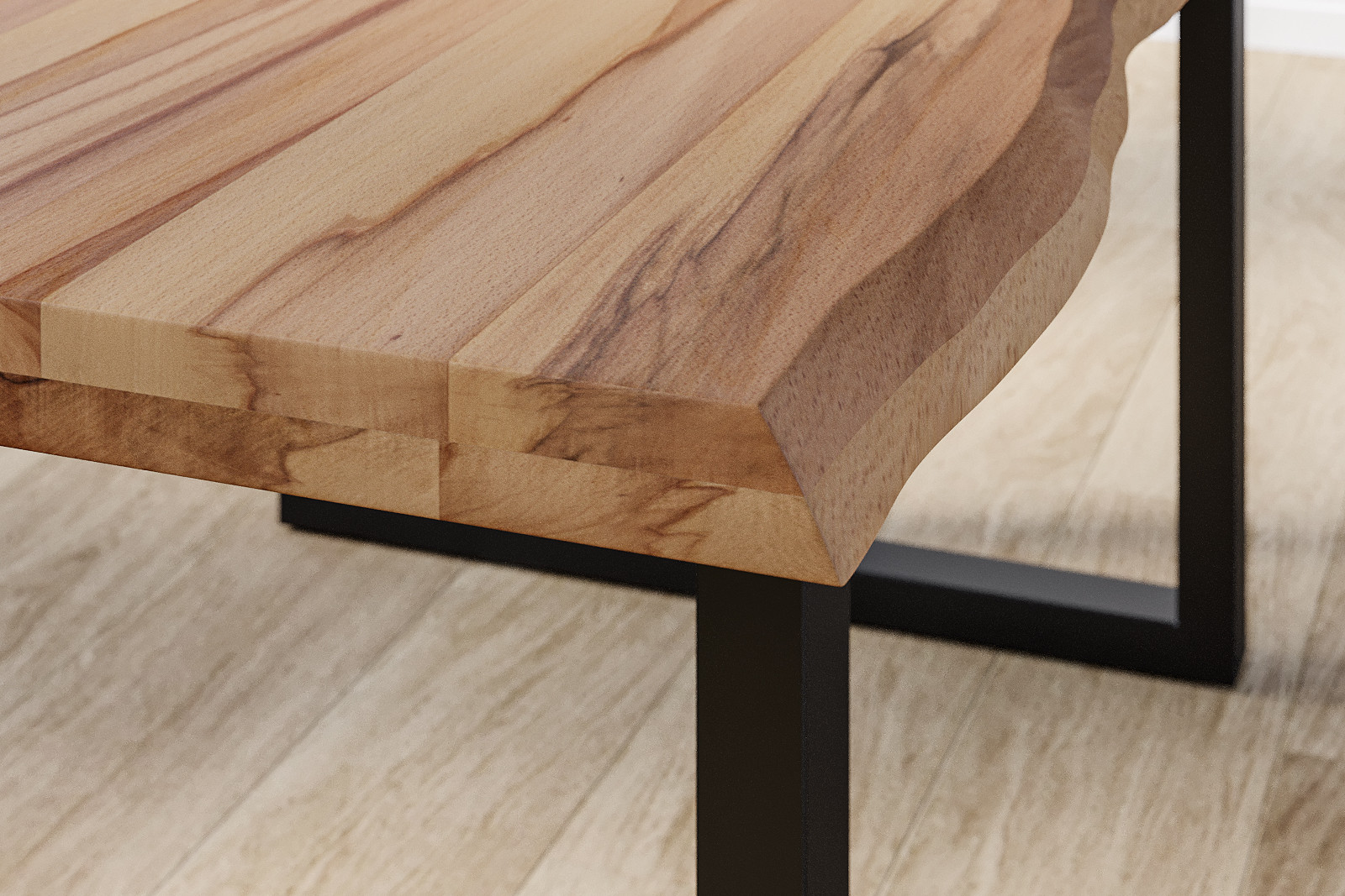  Esstisch Baumkante Massiv Wildbuche 240 x 100 mattschwarz U-Gestell ROMAN