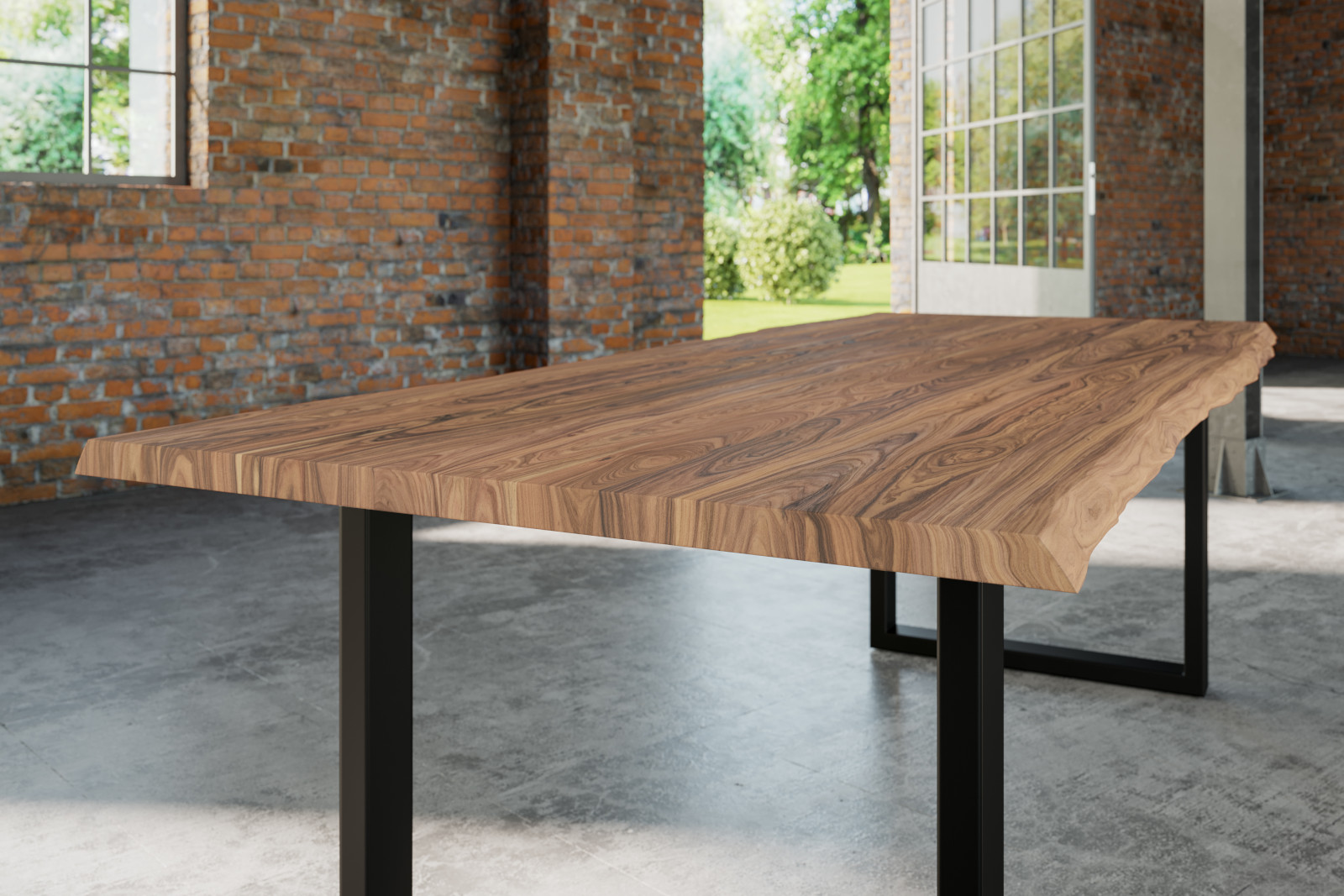 Esstisch Baumkante massiv Akazie stone 240 x 100 cm schwarz LAUREN