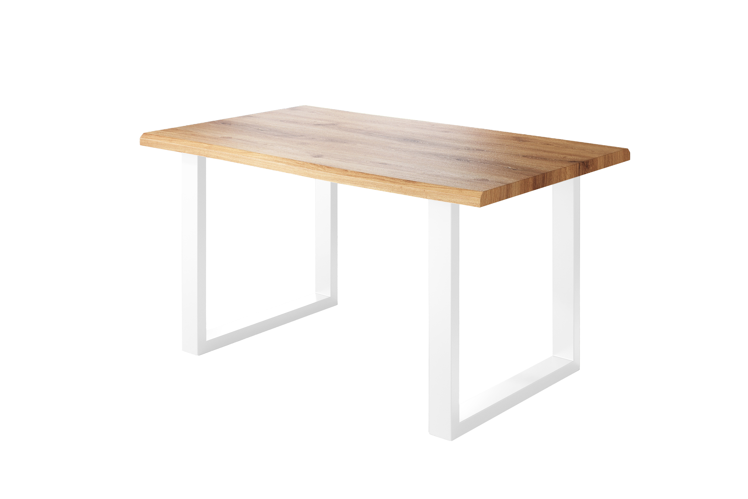 Esstisch Baumkante Holz-Optik Wildeiche 160 x 85 U-Gestell weiß JULIUS