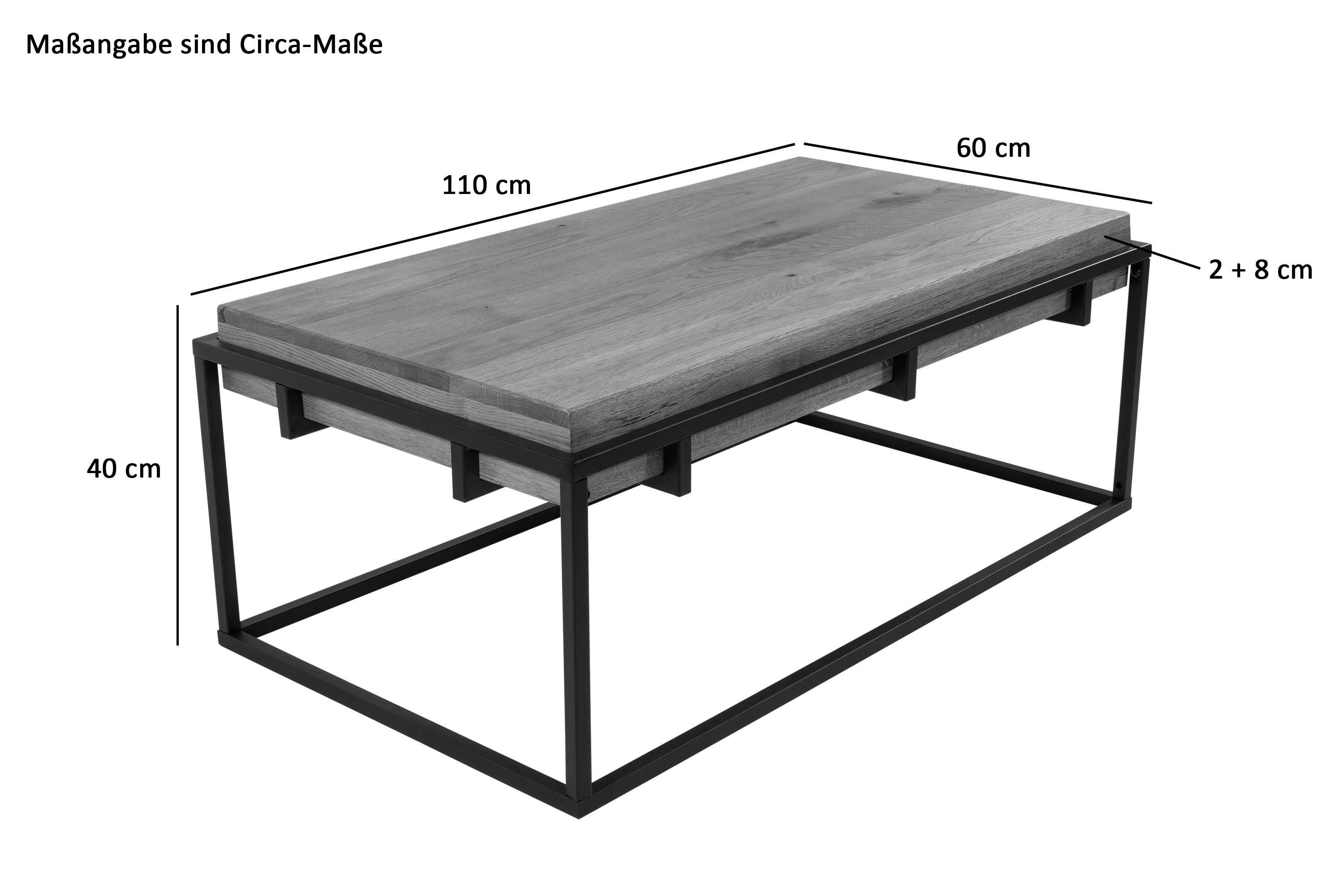 Couchtisch Industrial-Design Wildeiche massiv 110x60 cm schwarz RETTKE