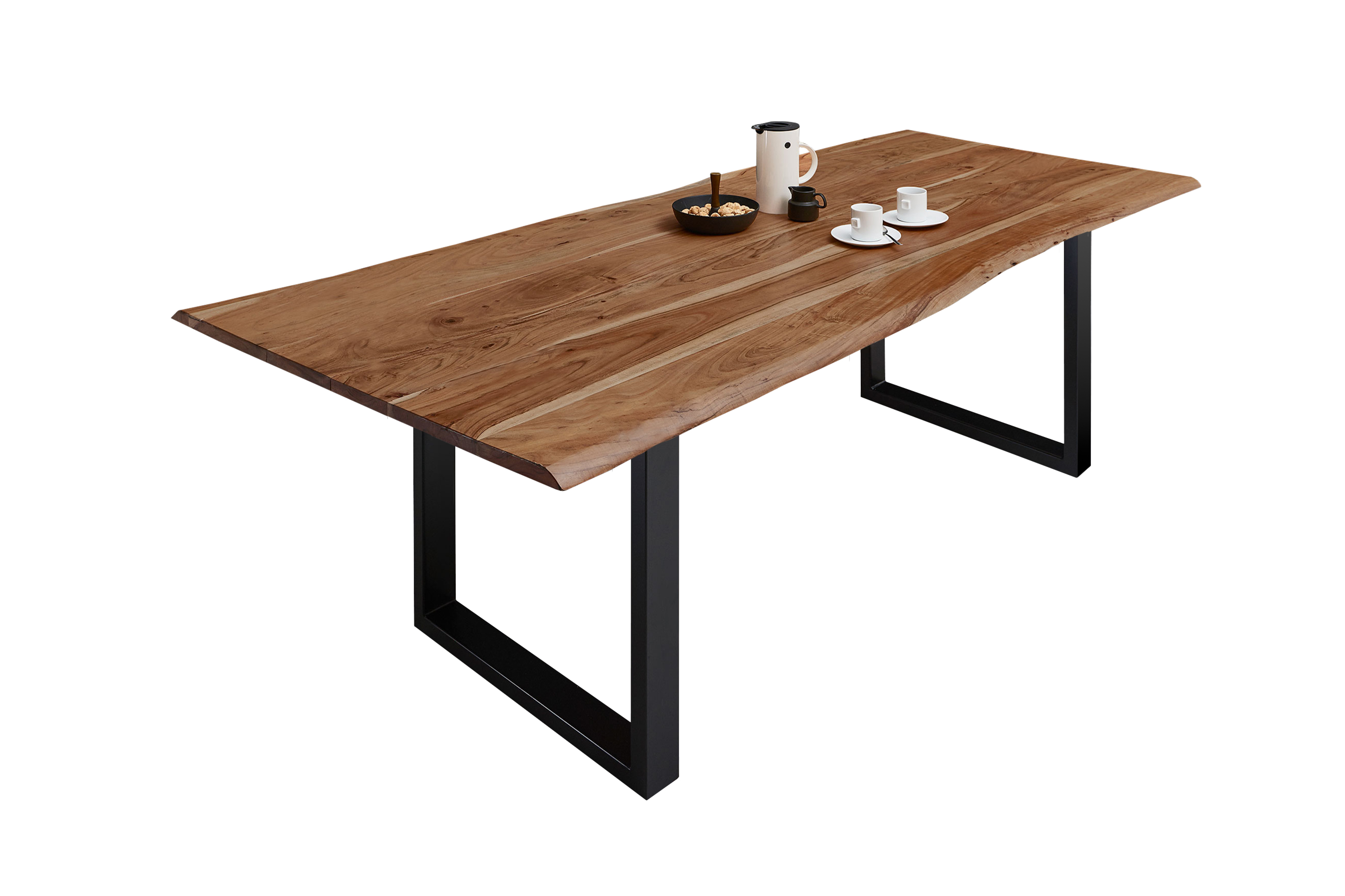 Esstisch Baumkante massiv Akazie natur 300 x 100 schwarz MILO