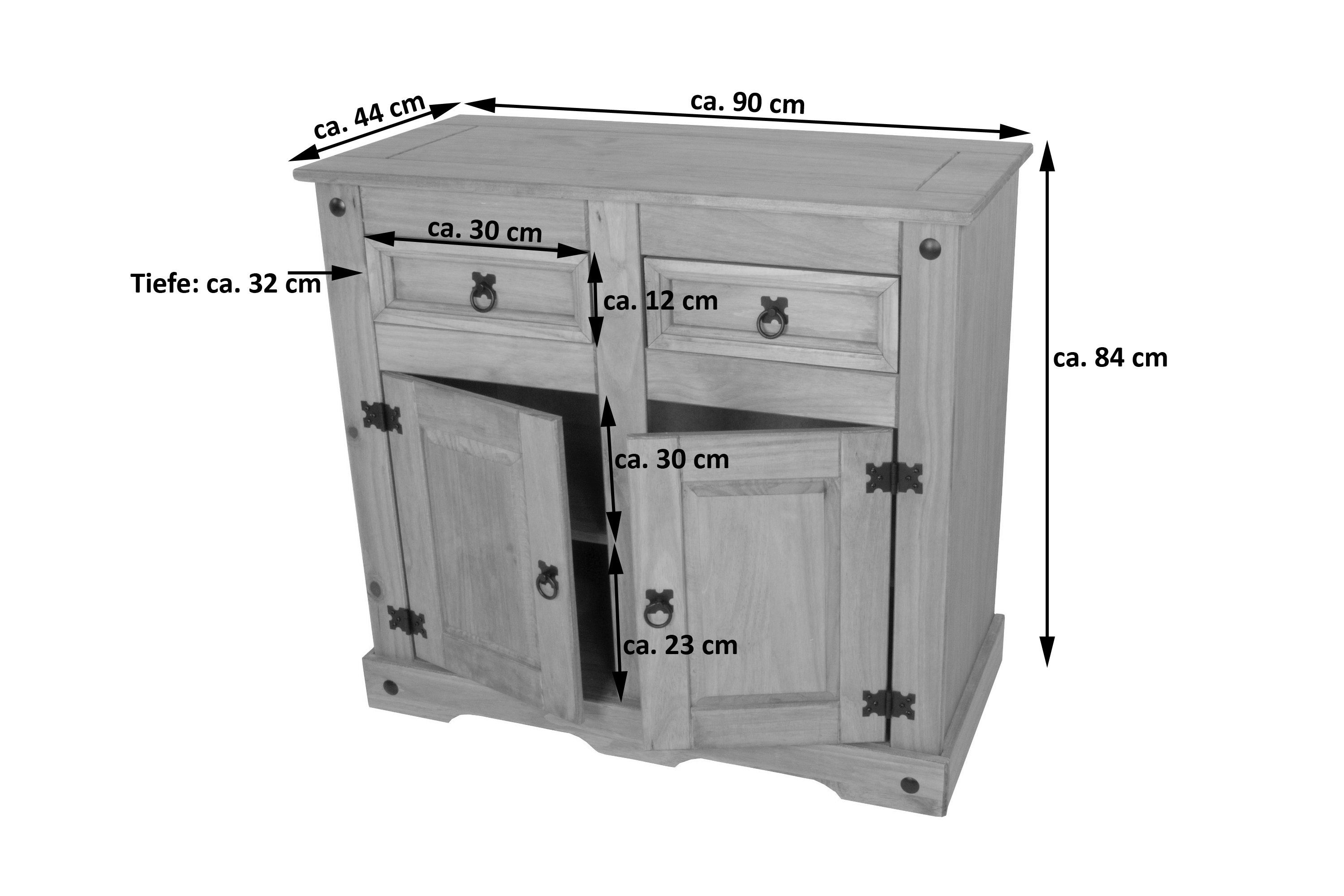 Sideboard Kommode 92 x 84 x 44 cm Kiefer massiv natur MEXICO