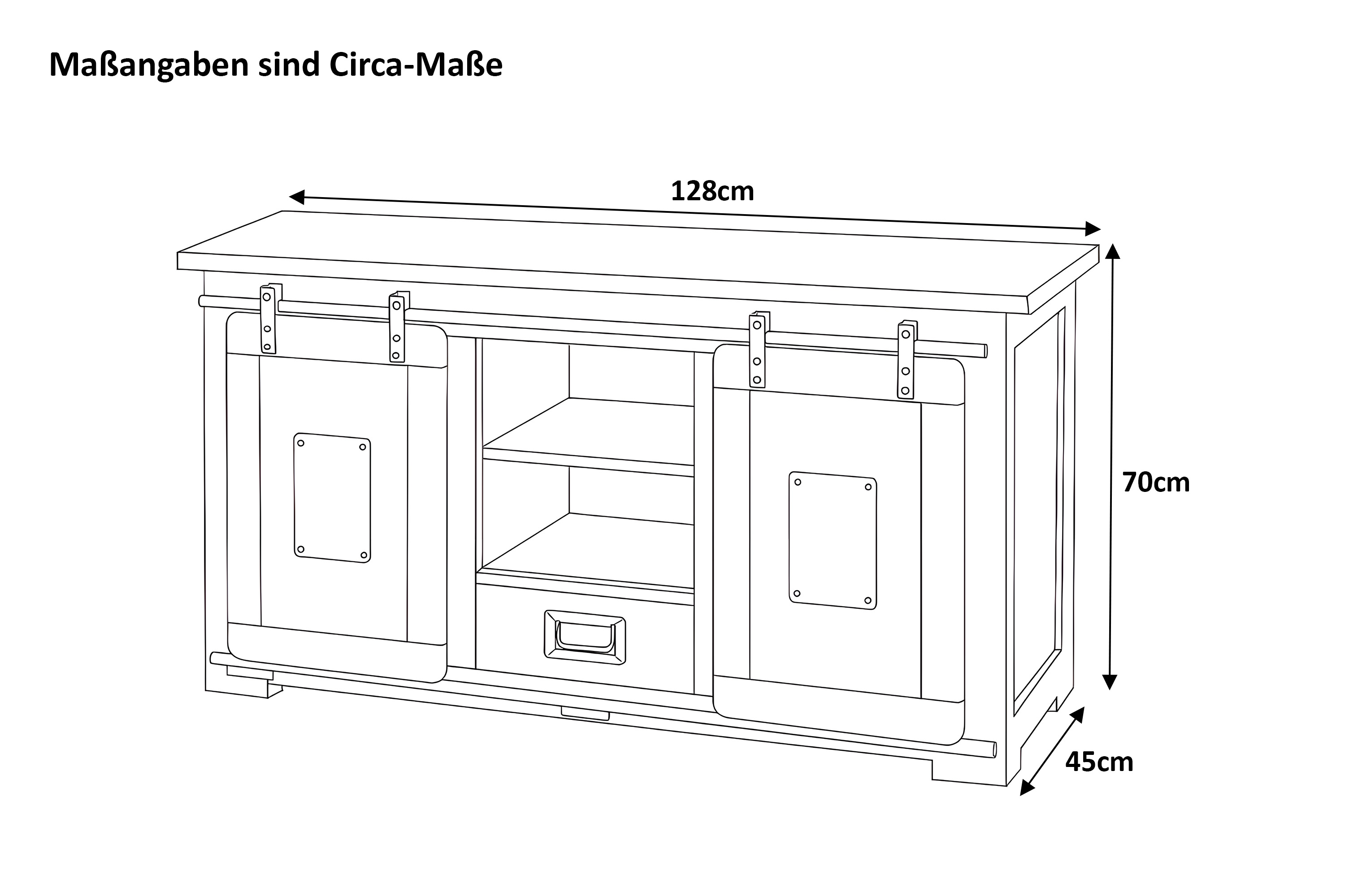 Lowboard Kommode TV-Board mit Schiebetüren, Schubfach & 6 Fächern Akazie massiv eiche 128 x 45 x 70 cm LIBRO