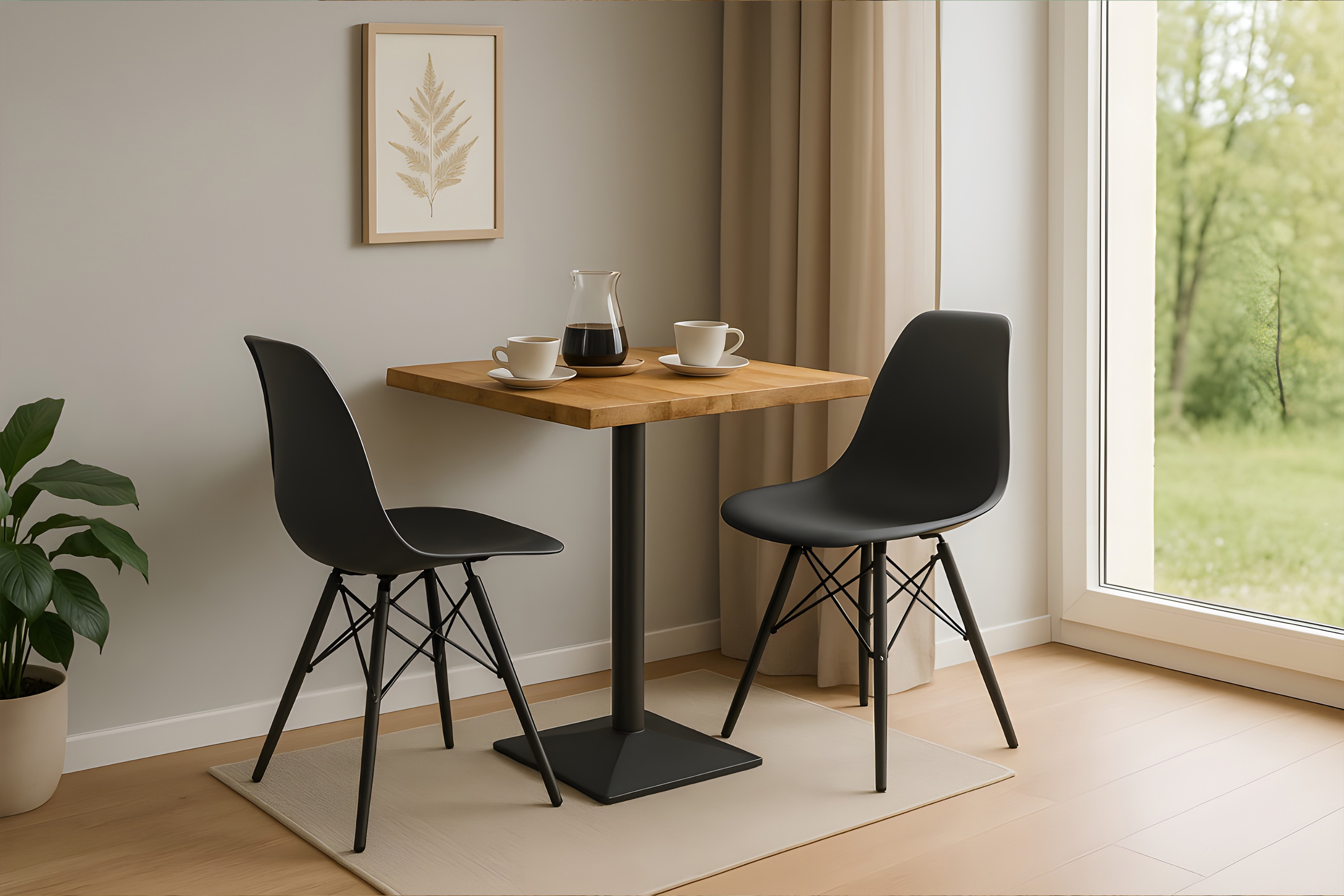 Bistrotisch Baumkante massiv 60 x 60 cm Mango rough schwarz Säulengestell INES