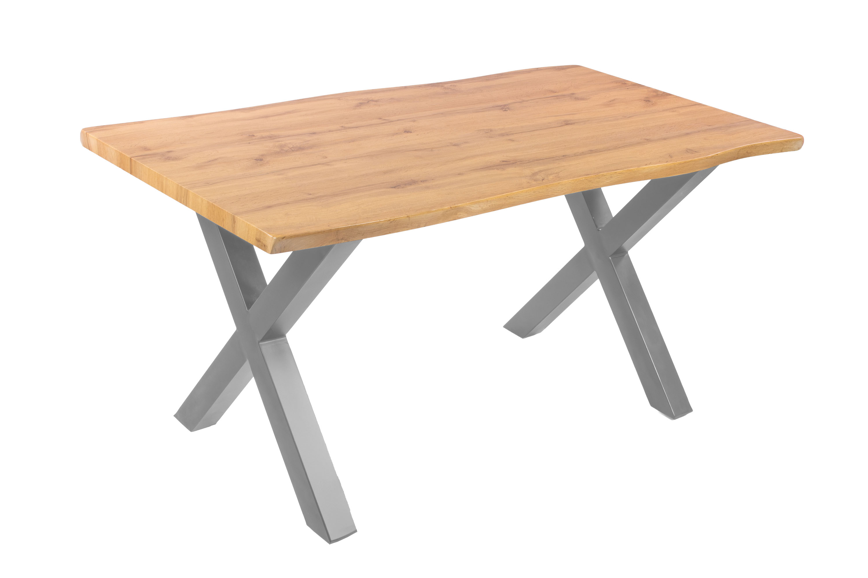 Esstisch Baumkante Holz-Optik Wildeiche 160 x 85 X-Gestell silber JOSY