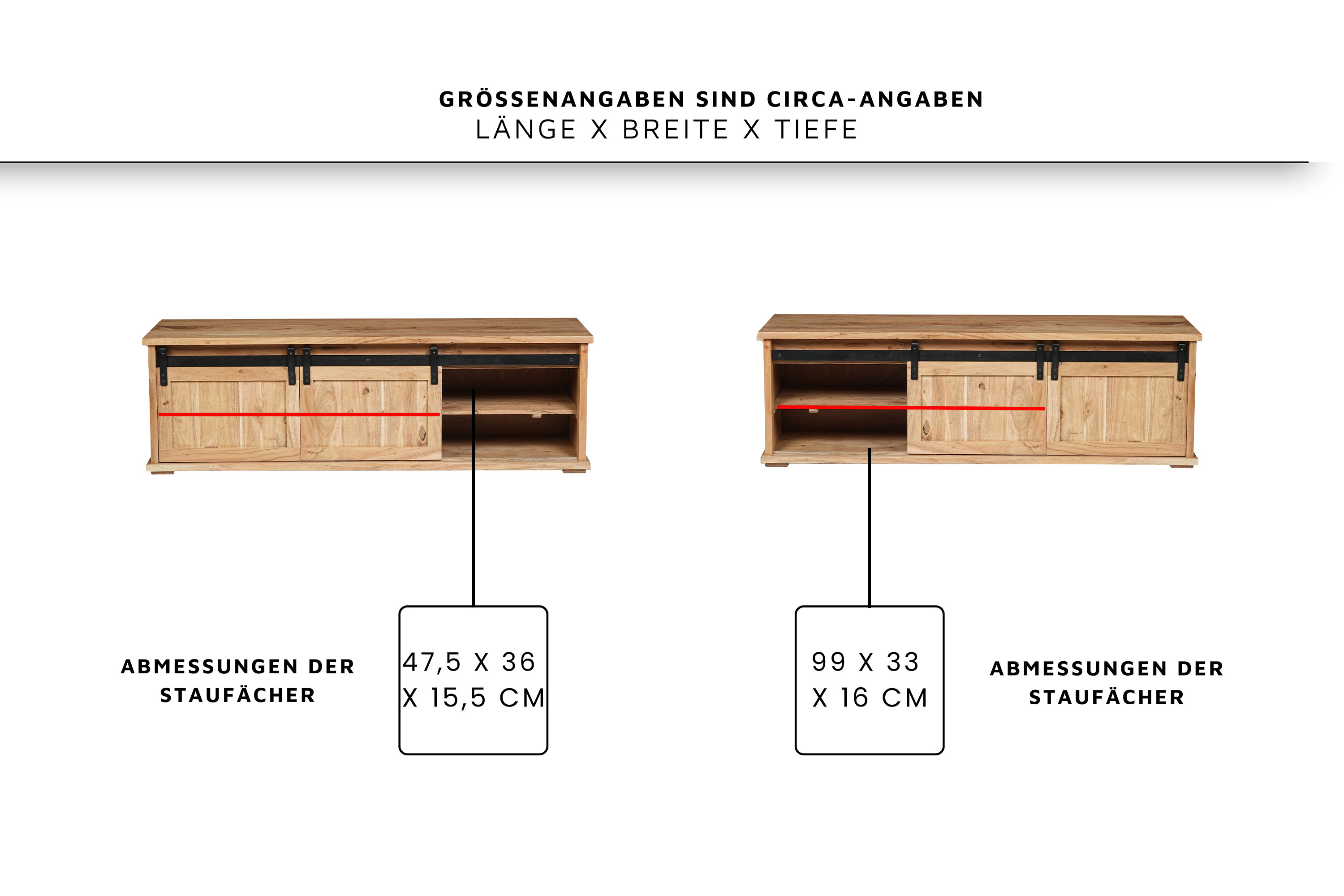 Lowboard 160 x 45 x 50 cm Akazienholz massiv naturfarben ohne Baumkante LIAN 3
