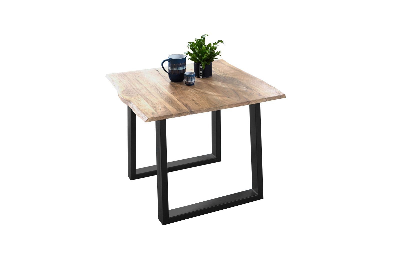 Esstisch Baumkante massiv Akazie eichefarben 80 x 80 schwarz NIAH