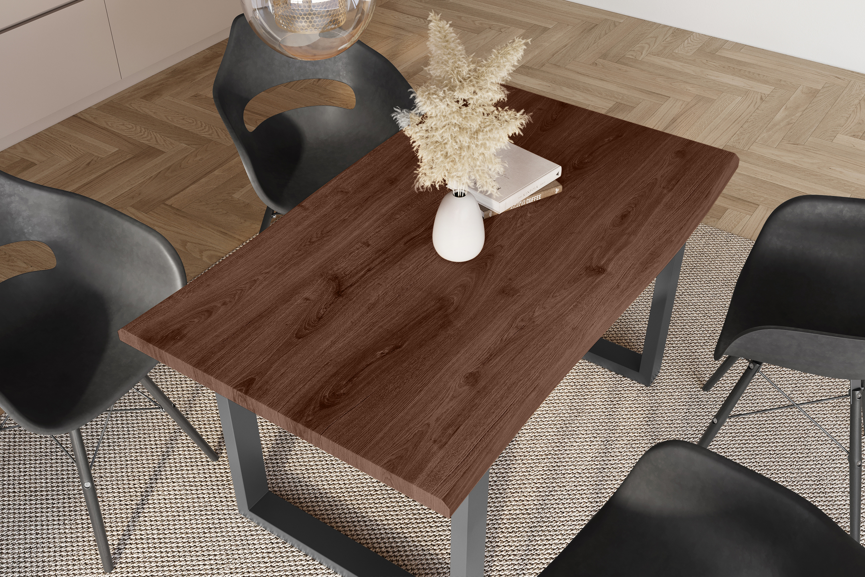 Esstisch Baumkante Holz-Optik Nussbaum 160 x 85 U-Gestell schwarz JULIUS