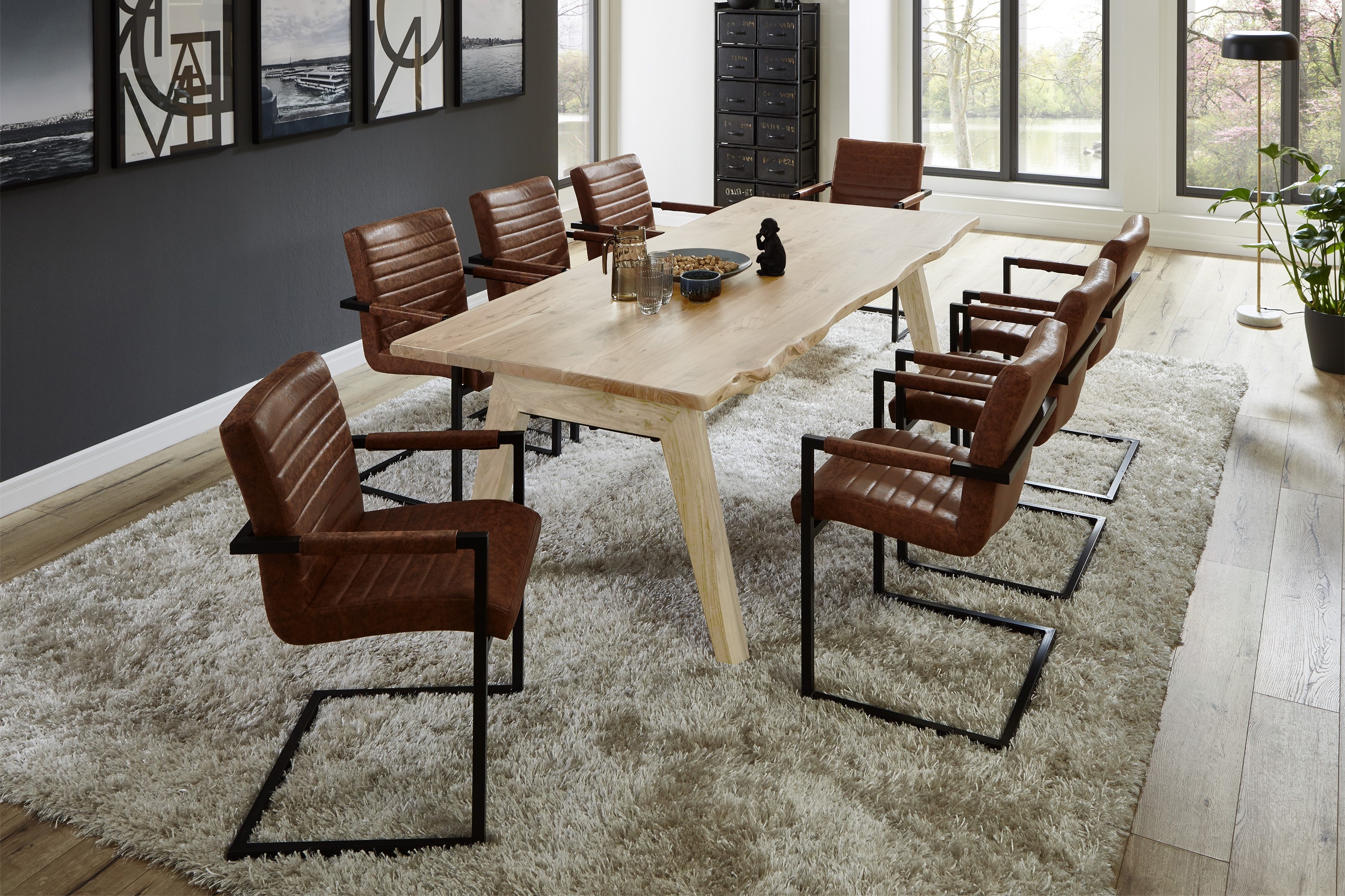 Esstisch Baumkante massiv Akazie natur 140 x 80 A-Holzgestell naturfarben NELE