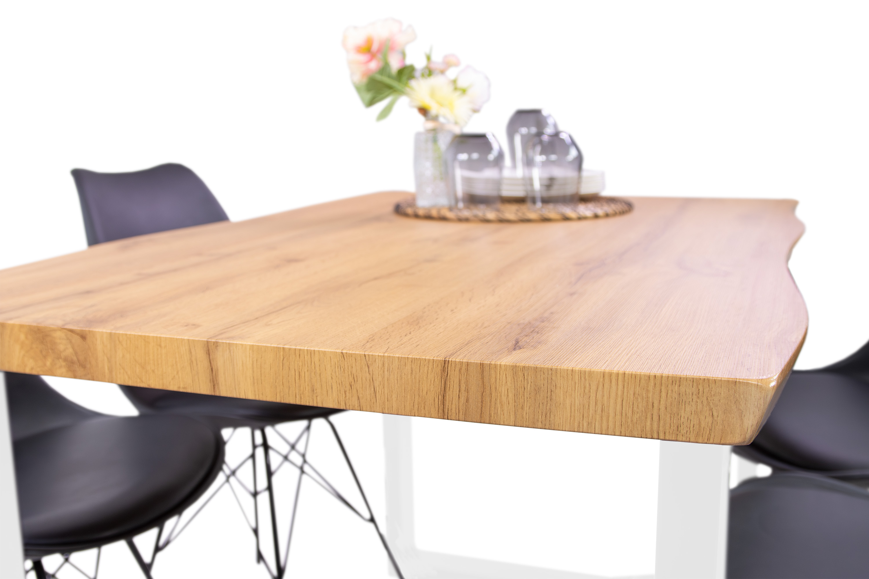 Esstisch Baumkante Holz-Optik Wildeiche 120 x 80 U-Gestell weiß JOSY