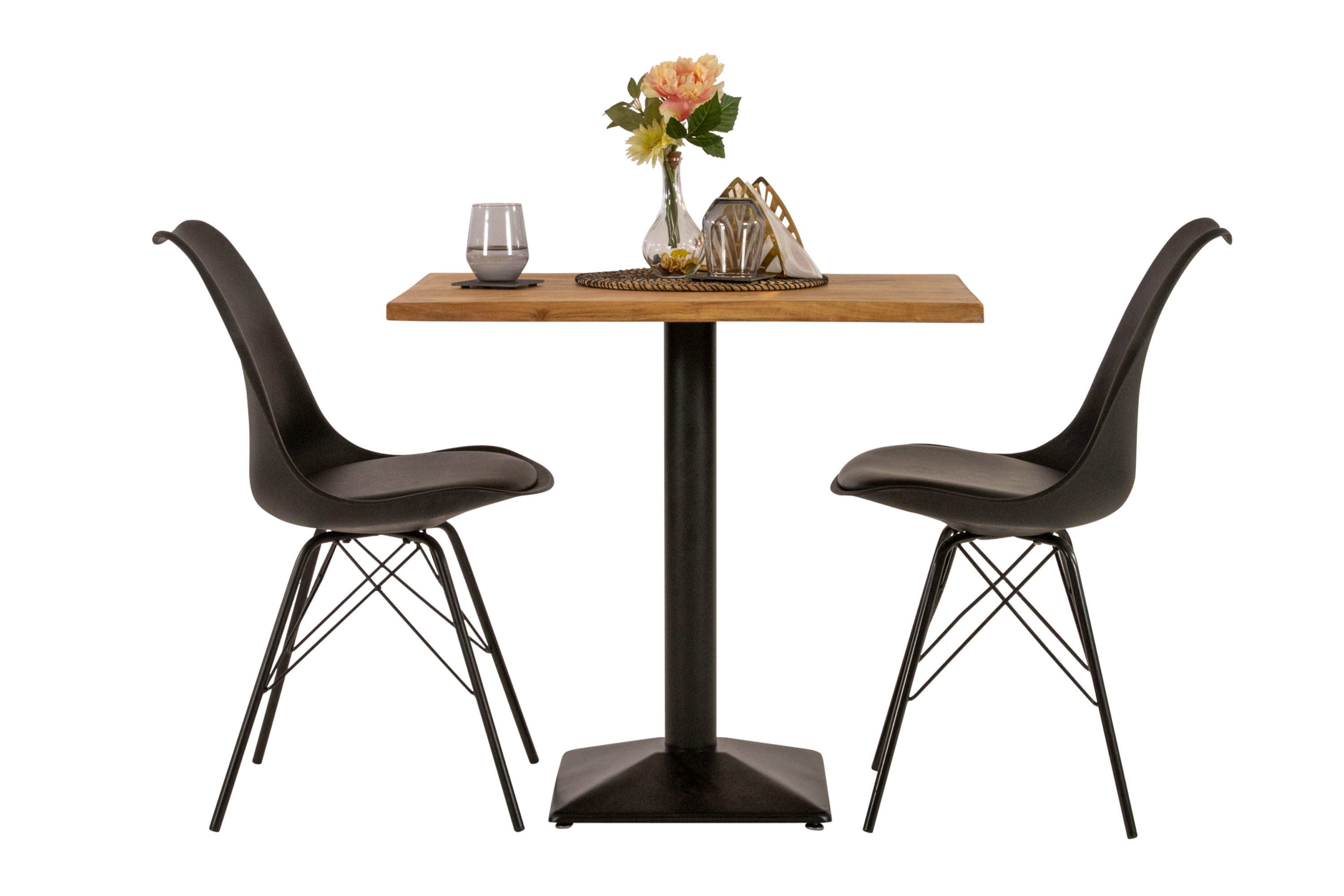 Bistrotisch Baumkante massiv 80 x 60 cm Akazie natur schwarz Säulengestell INES