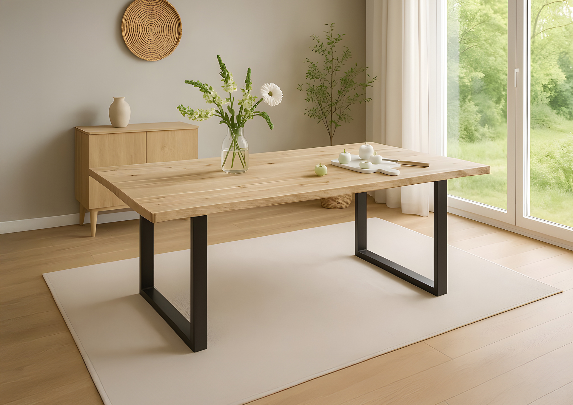 Esstisch Baumkante Akazie naturfarben 180 x 90 cm U-Gestell schwarz HARLEY