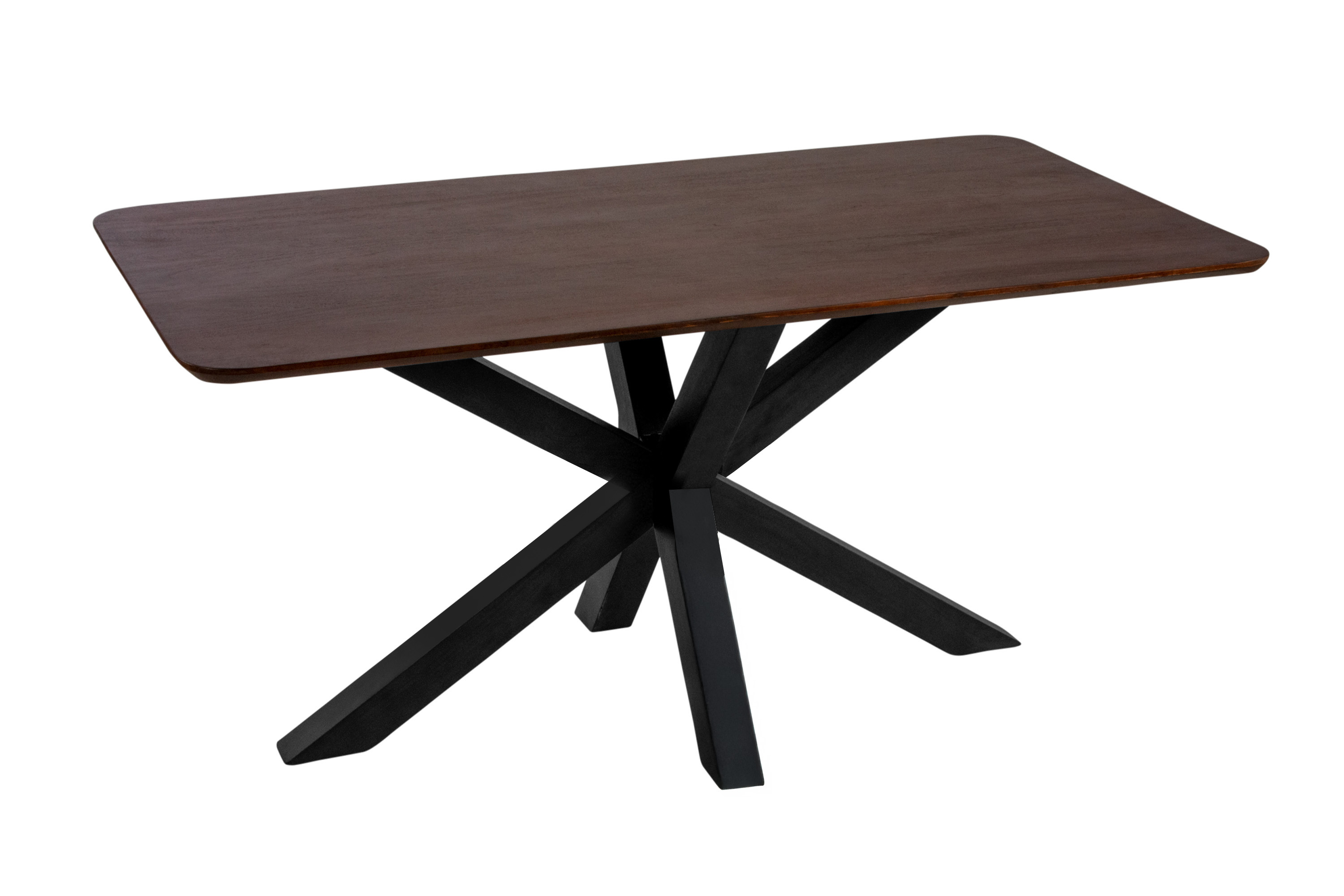 Esstisch 160 x 85 cm Akazie massiv kastanienfarben Schweizer Kante Spider-Gestell schwarz ROBERTO