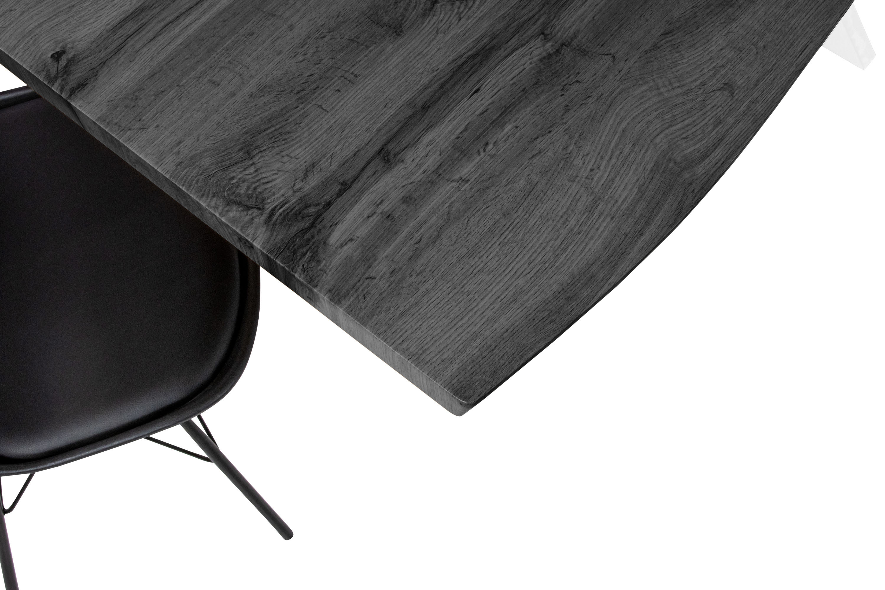 Esstisch Baumkante Holz-Optik Grau 220 x 100 Spider-Gestell weiß JOSY