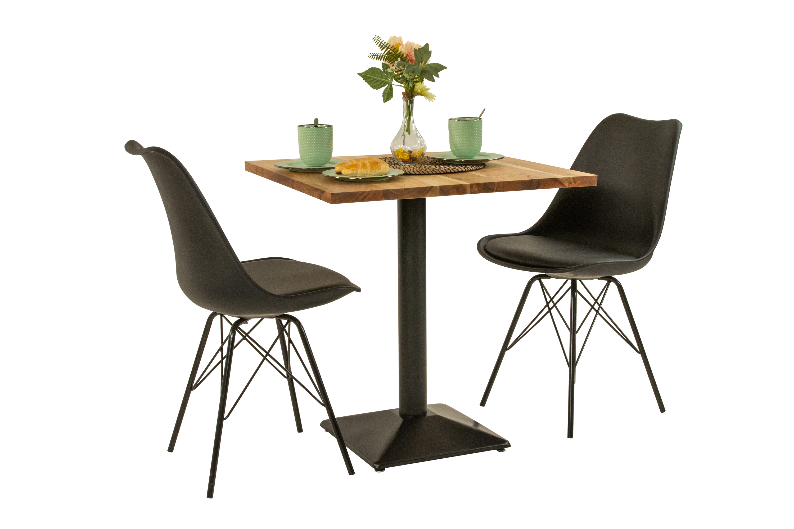 Bistrotisch Baumkante massiv 70 x 70 cm Akazie naturfarben Gerade Kante Säulengestell schwarz BRASILEIRO