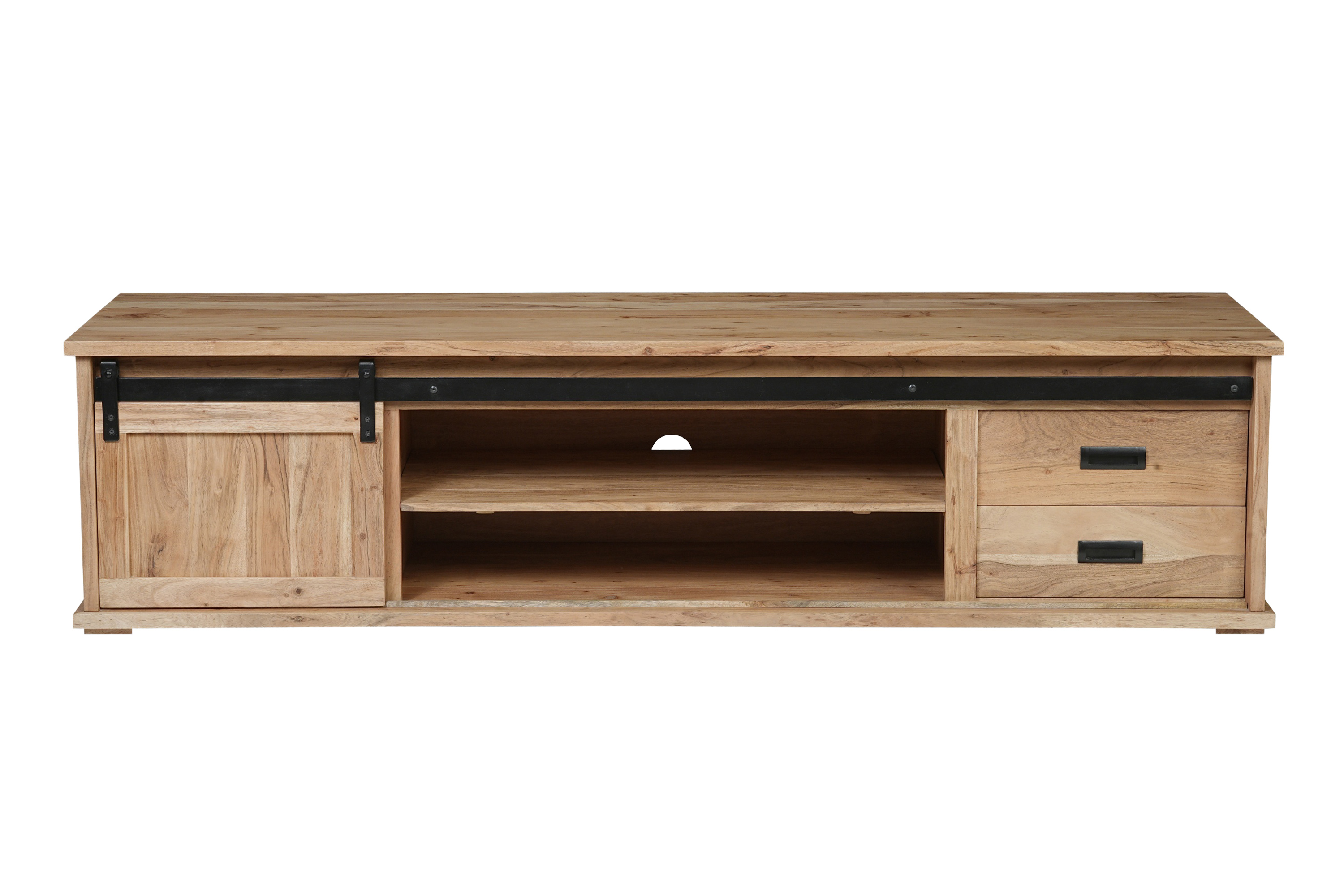 Lowboard 200 x 55 x 50 cm Akazienholz massiv naturfarben ohne Baumkante LIAN 2
