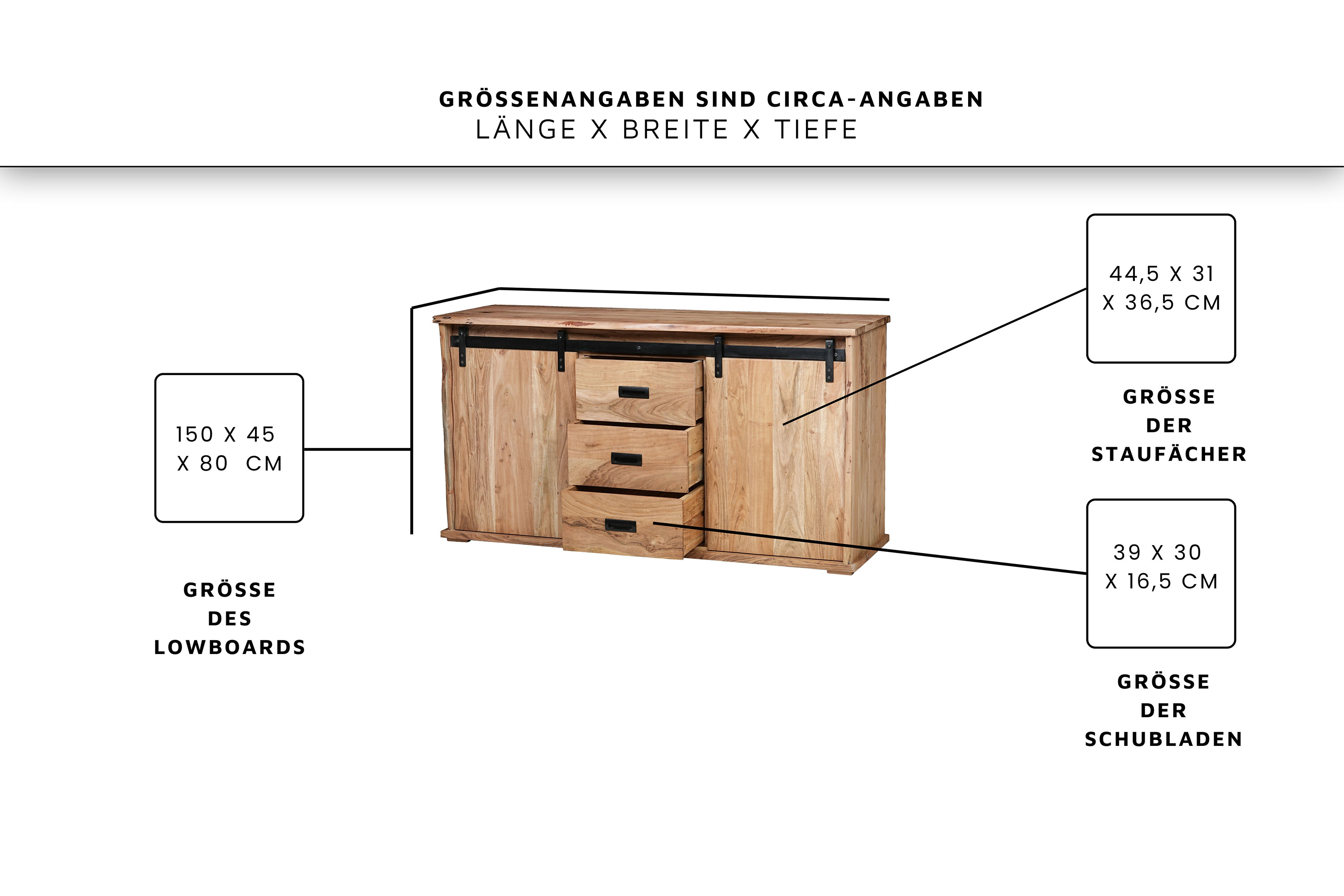 Sideboard Baumkante 150 x 45 x 80 cm Akazienholz massiv naturfarben LIAN I