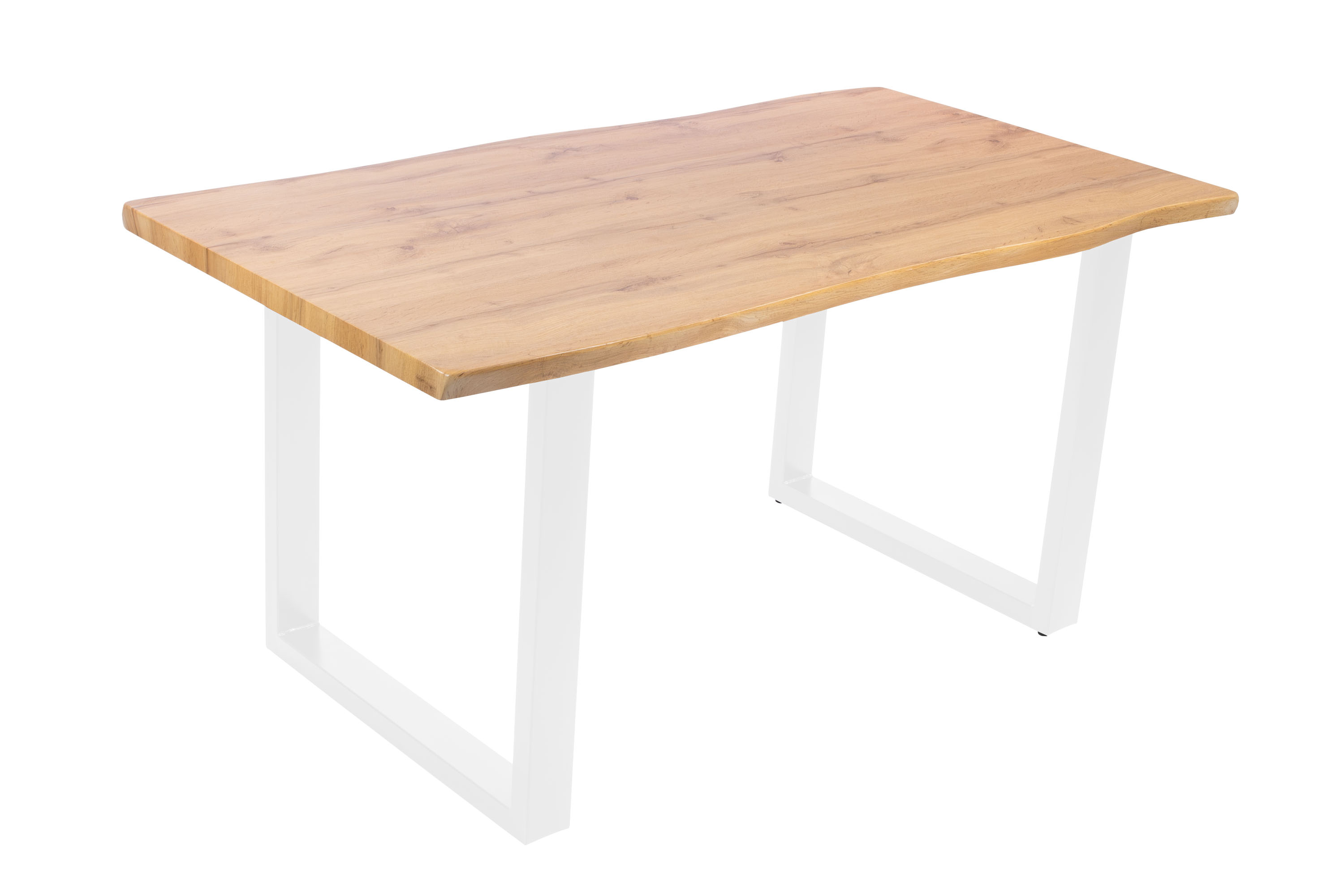 Esstisch Baumkante Holz-Optik Wildeiche 160 x 85 U-Gestell weiß JOSY