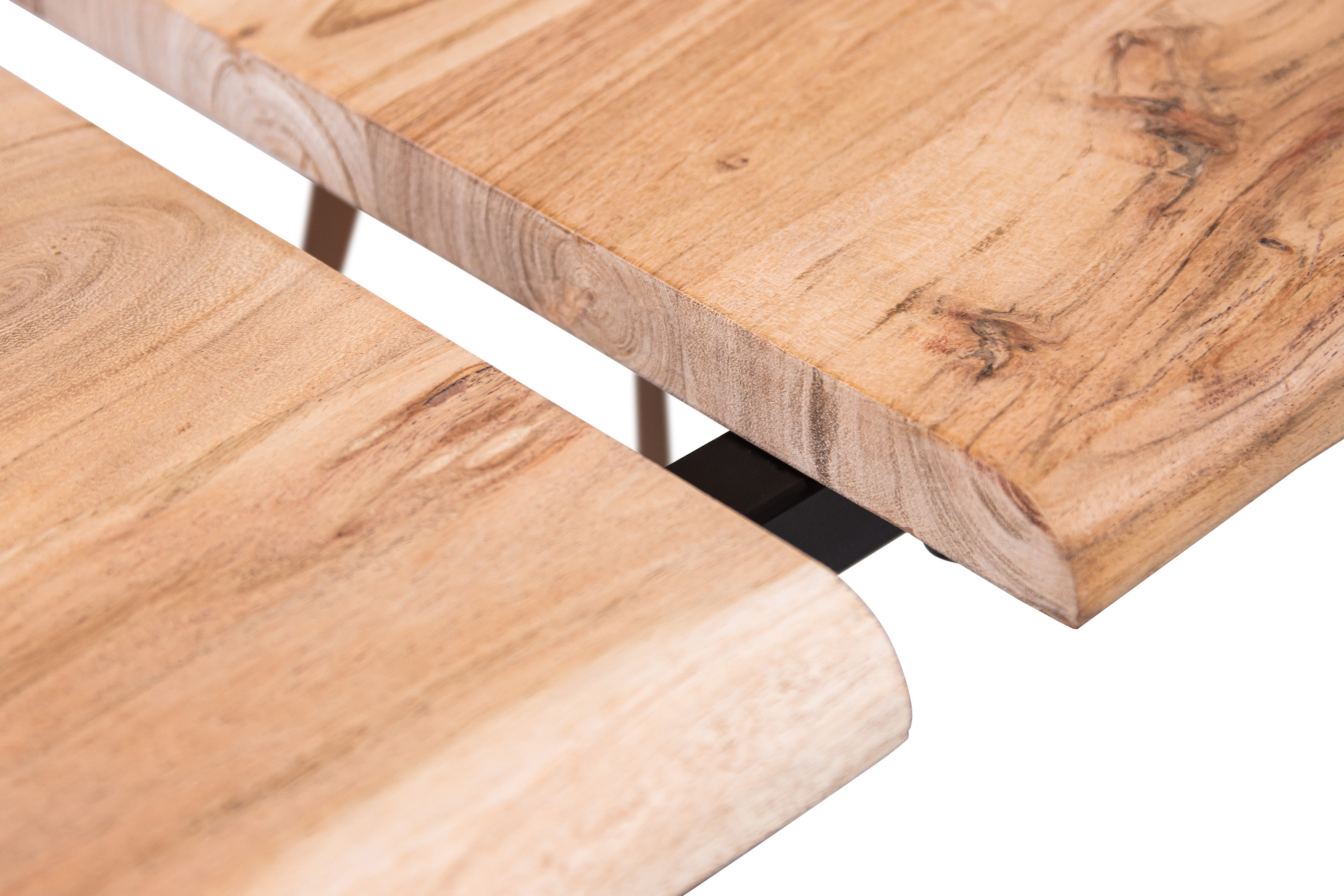Esstisch Baumkante Akazie natur 140(220)x90 Ansteckplatten U-Gestell schwarz AVINO
