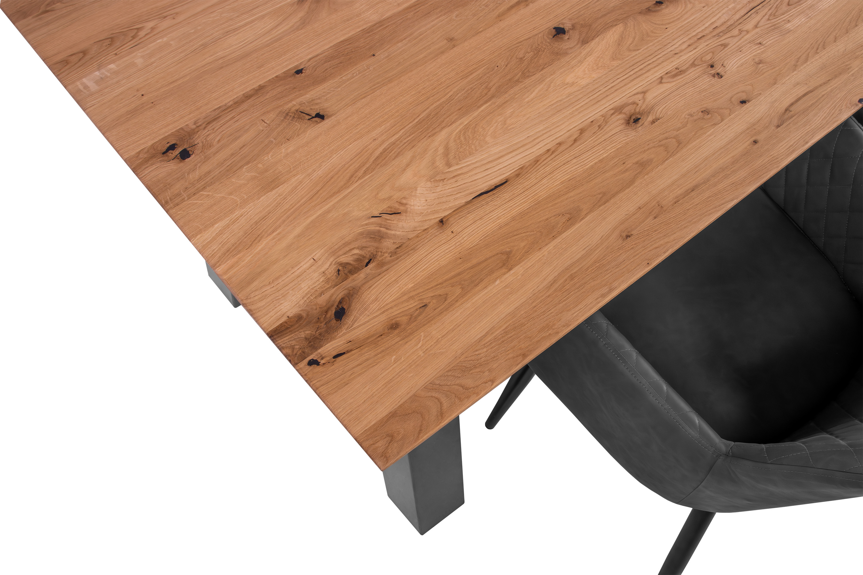 Esszimmertisch Schweizer Kante eckig massiv & geölt Eiche 160x85 silber A-Gestell Lotte