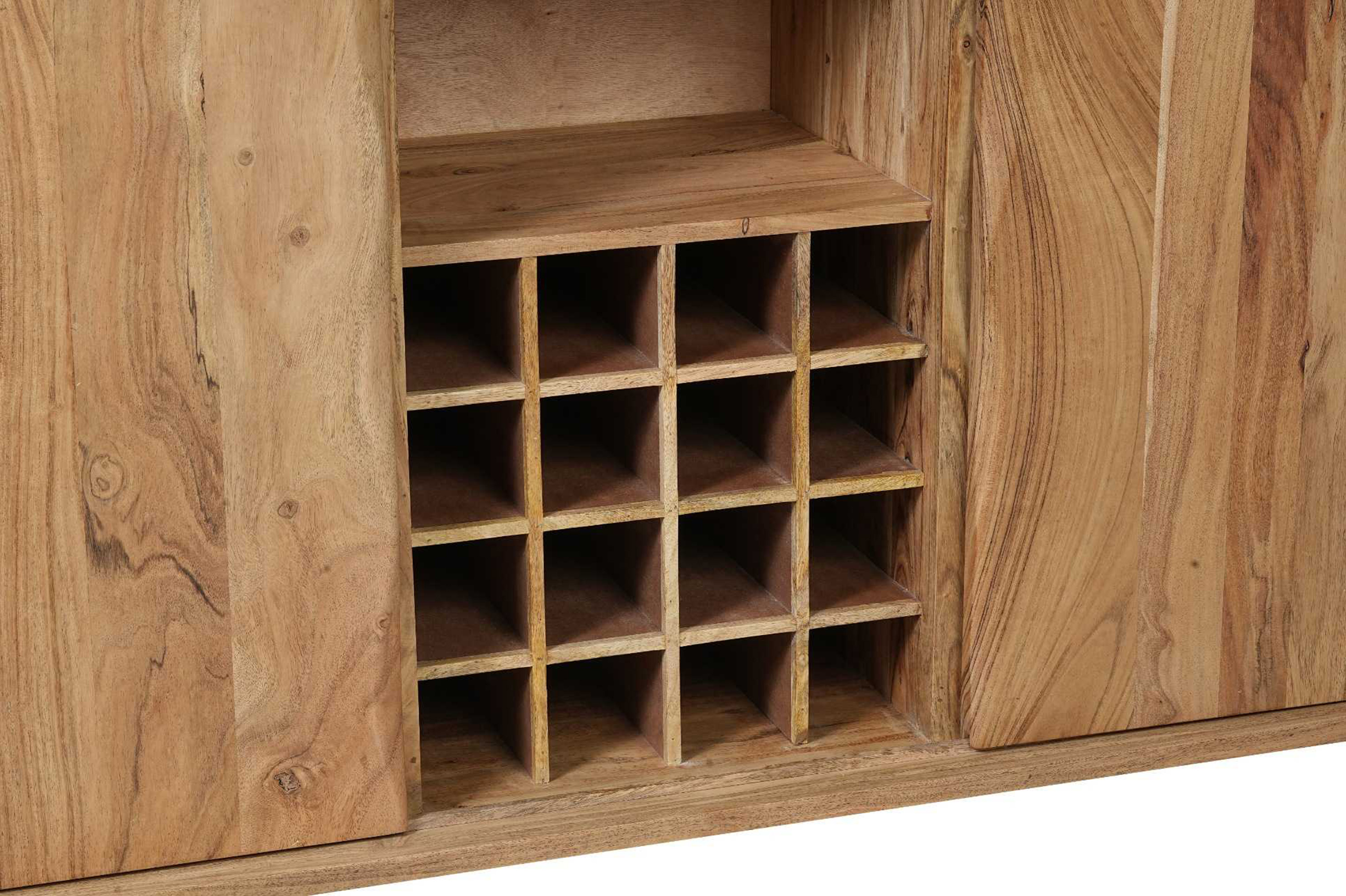 Wein-Sideboard Baumkante 85 x 45 x 145 cm Akazienholz massiv naturfarben LIAN I