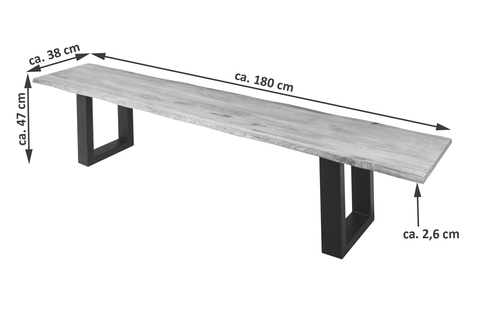 Sitzbank Baumkante 180 cm Eichenholz massiv schwarz Enrico