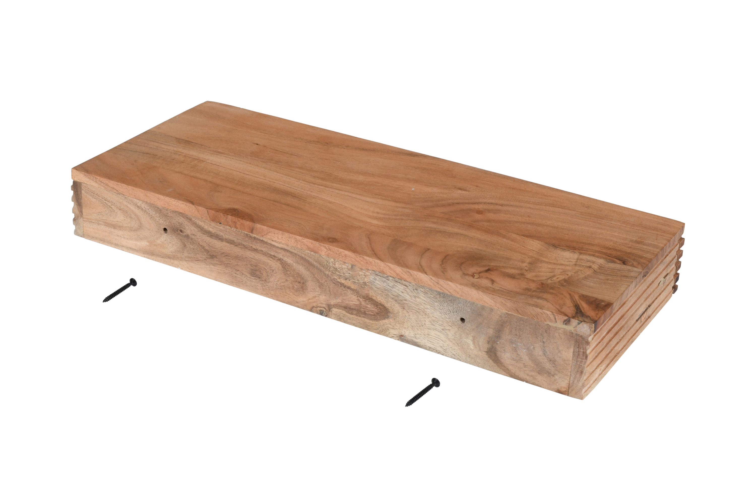 Steckboard mit Baumkante Schubladenregal Akazie massiv natur gerillt 60 x 25 x 8 cm LEONA