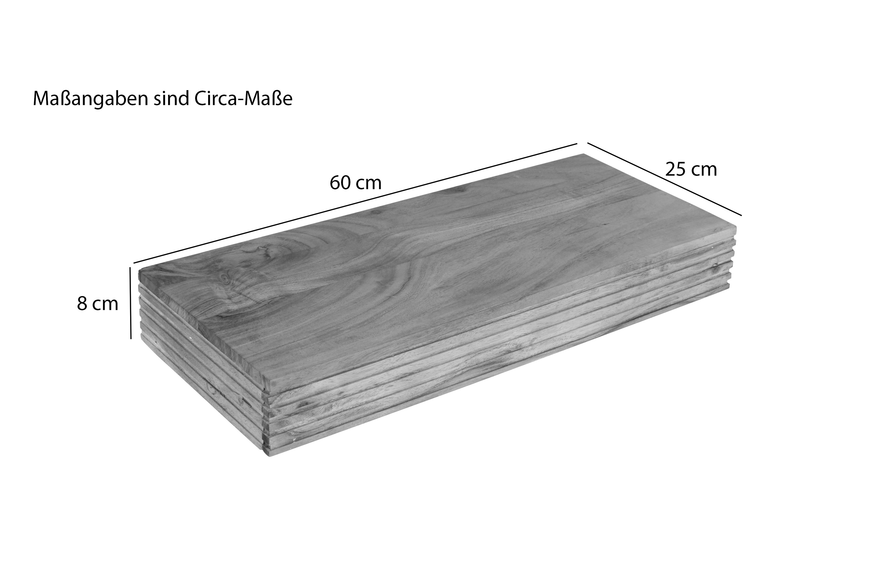 Steckboard mit Baumkante Schubladenregal Akazie massiv natur gerillt 60 x 25 x 8 cm LEONA