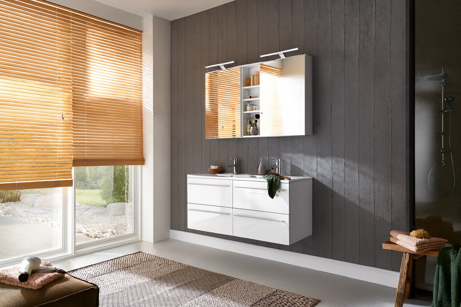 Waschplatz Doppelwaschtisch 120 cm Hochglanz weiss VILLA