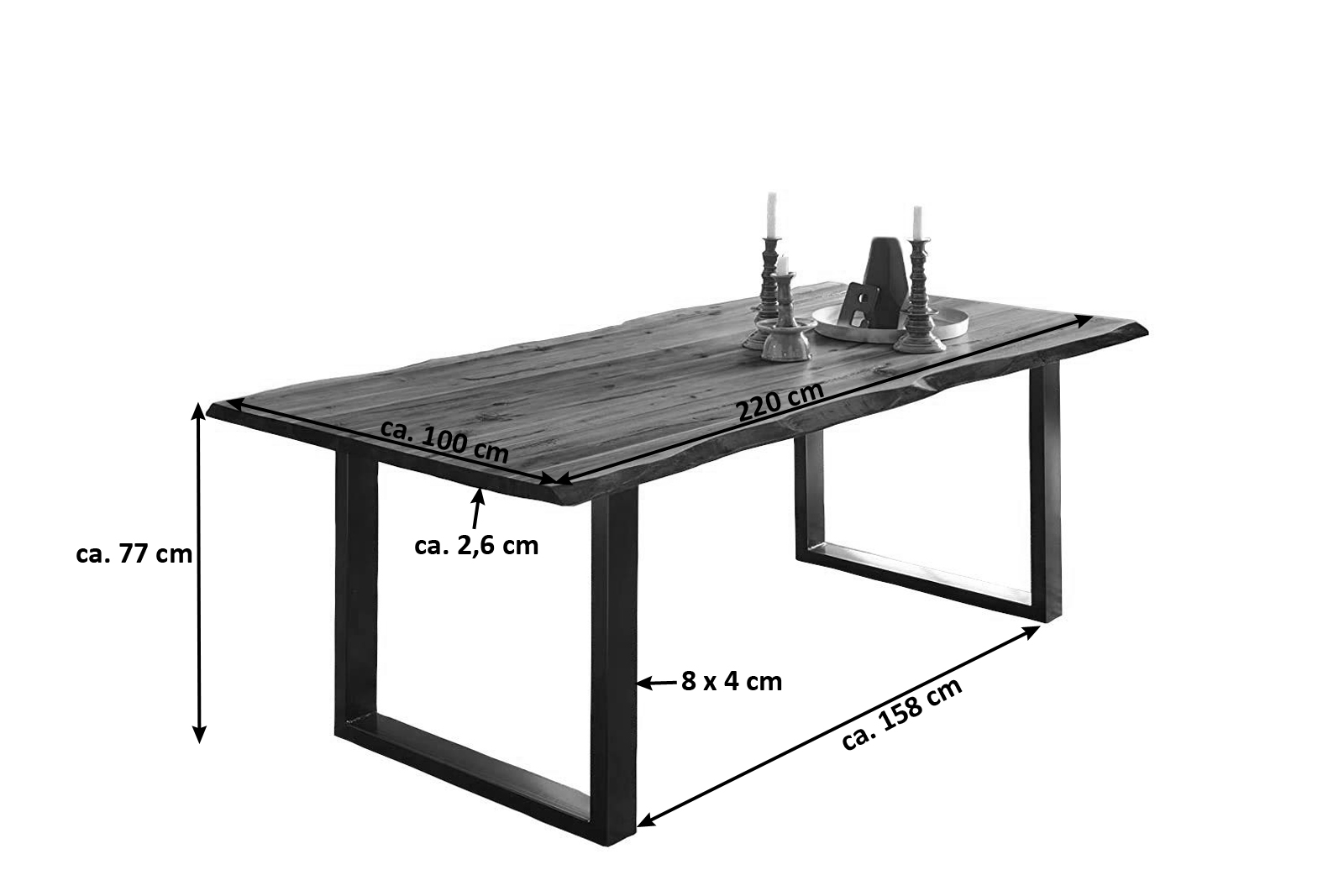 Esstisch Baumkante Massiv Akazie natur 220 x 100 schwarz NOAH Esstisch Baumkante Massiv Akazie natur 220 x 100 schwarz NOAH