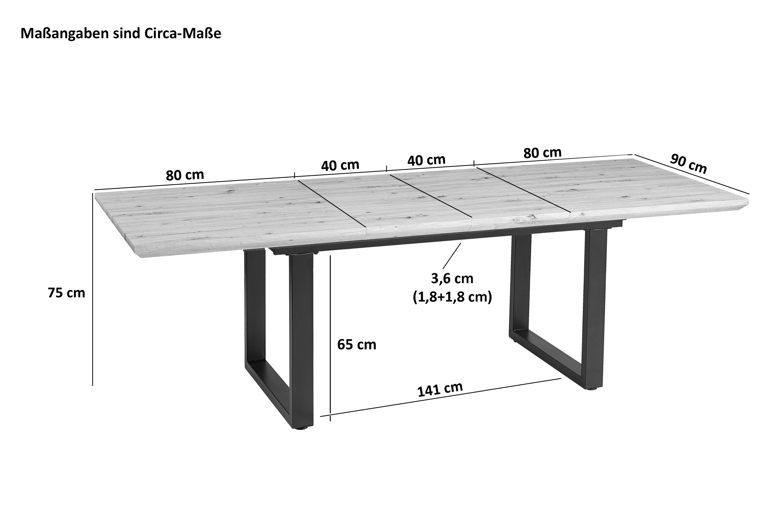 Esstisch Schweizer Kante eichenfarben 160(240) x 90 U-Gestell schwarz Bird