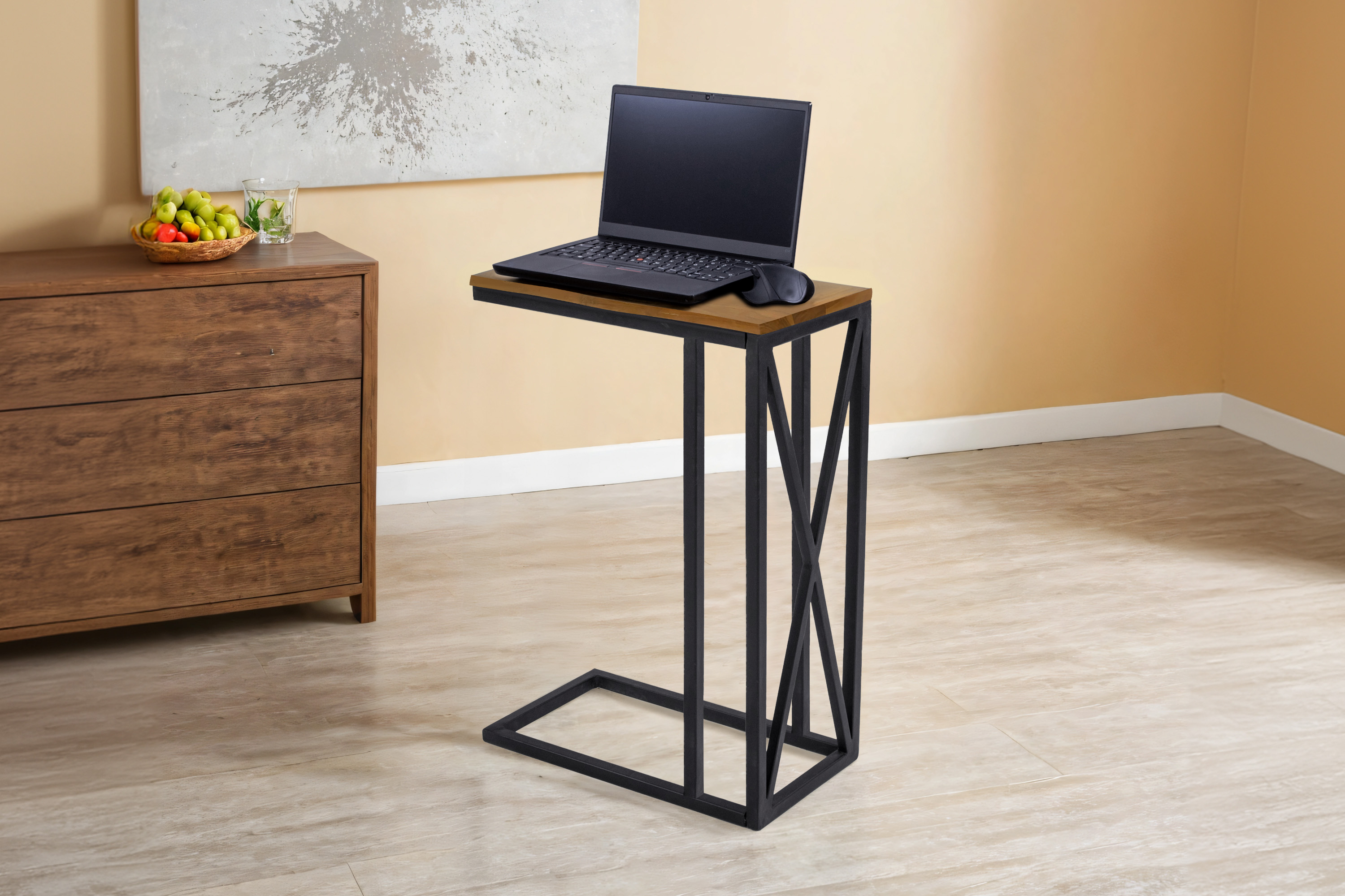 Beistelltisch Laptoptisch massiv nussbaum 47,5x27x67,5 cm Akazie schwarz GRANADA